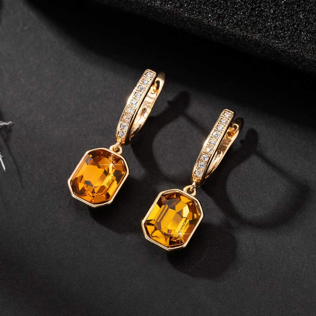 Austrian Crystal Octagon Leverback Drop Earrings for Women 14K Gold Plated Hypoallergenic Jewelry - Image 3