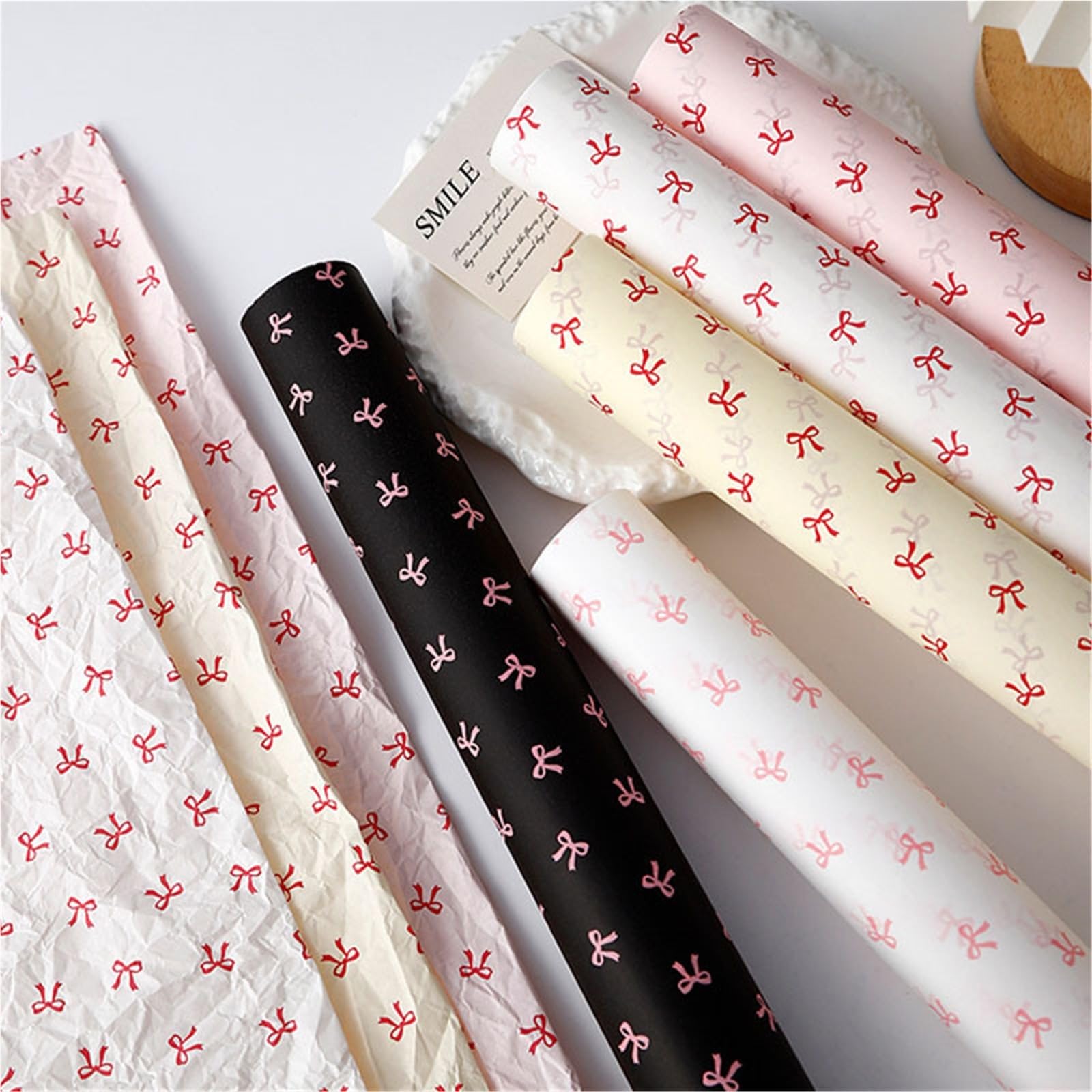 Carta Velina Carta di cotone impastata a mano | Confezione da 20 bouquet da confezionare fiori fai da te con fiocco rosa bowknot 50x70 cm(B bow)