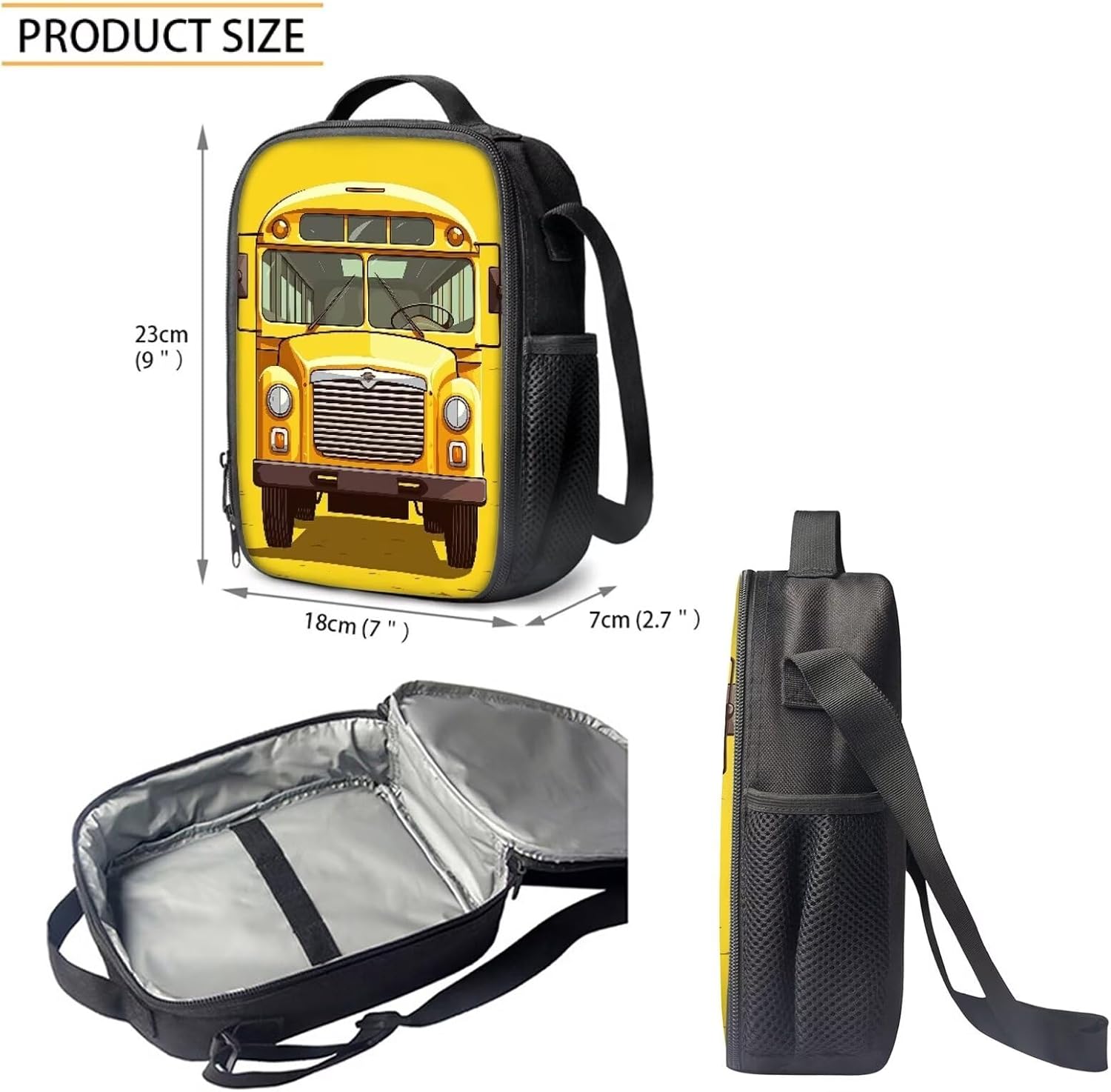 Howilath Backpack for Boys Cartoon School Bus Pattern Bookbags Teen Cute Back to School Backpack with Lunch Box and Pencil Case