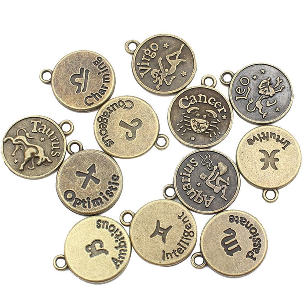 48 Ciondoli Zodiacali Fai Da Te - 12 Segni In 4 Colori (argento, Oro, Bronzo) Per Creare Gioielli Personalizzati - 3