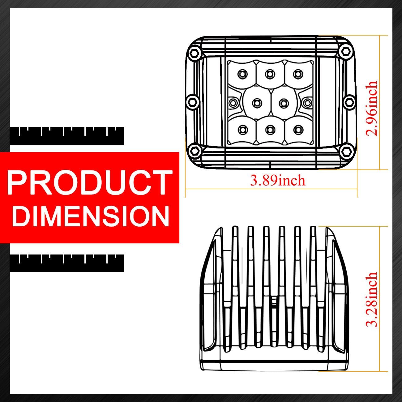 Auto Power Plus LED light pod being splashed with water, illustrating its IP68 waterproof rating.