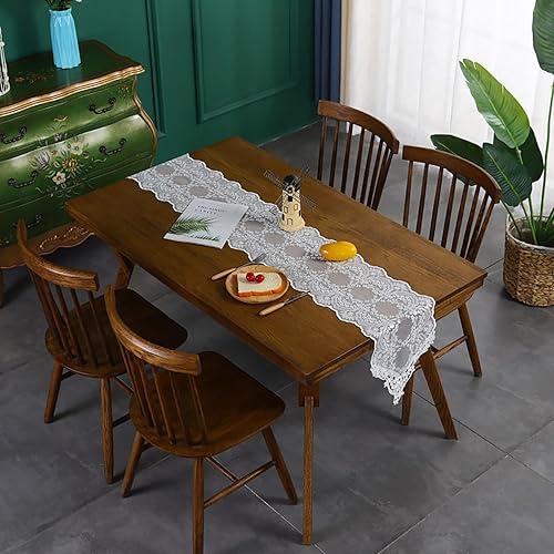 Miniatura 8 de Hsvanyr White Lace Table Runner Dresser Scarf Macrame with Rose Embroidered Floral Table Centerpiece Vintage Mantel Scarf and Wedding Banquet Home