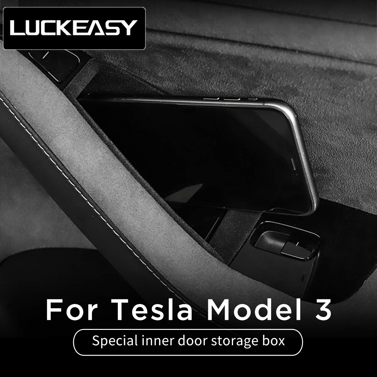 LUCKEASYCar Accessories Interior Functional Modification for Tesla Model 3 2017-2022 ABS Flocking Door Inner Storage Box