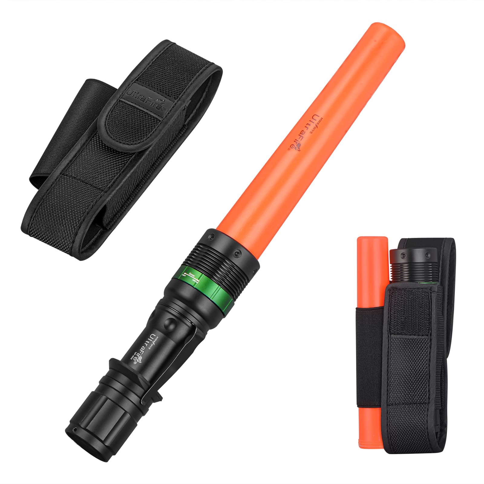 Ultrafire Black 11 Inch Traffic Wand Led Torch With Belt Holster, Traffic Control Signal Wand Flashlight 250 Lumens With Red Strobe Mode, For Parking, Construction, Airport, Fire Department, Uf-303