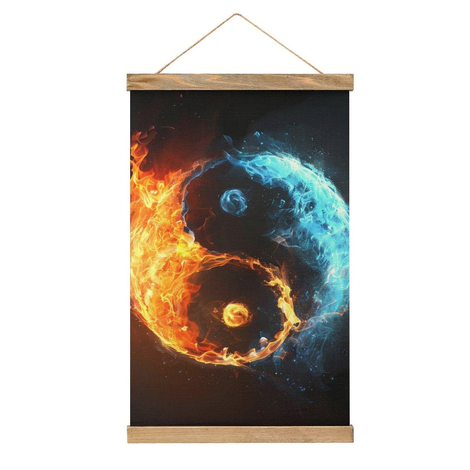 CGSBNGHA Fire And Water Ying-and-Yang Wall Art Prints Linen Hanging Painting Scroll Paintings Pictures Decor for Home