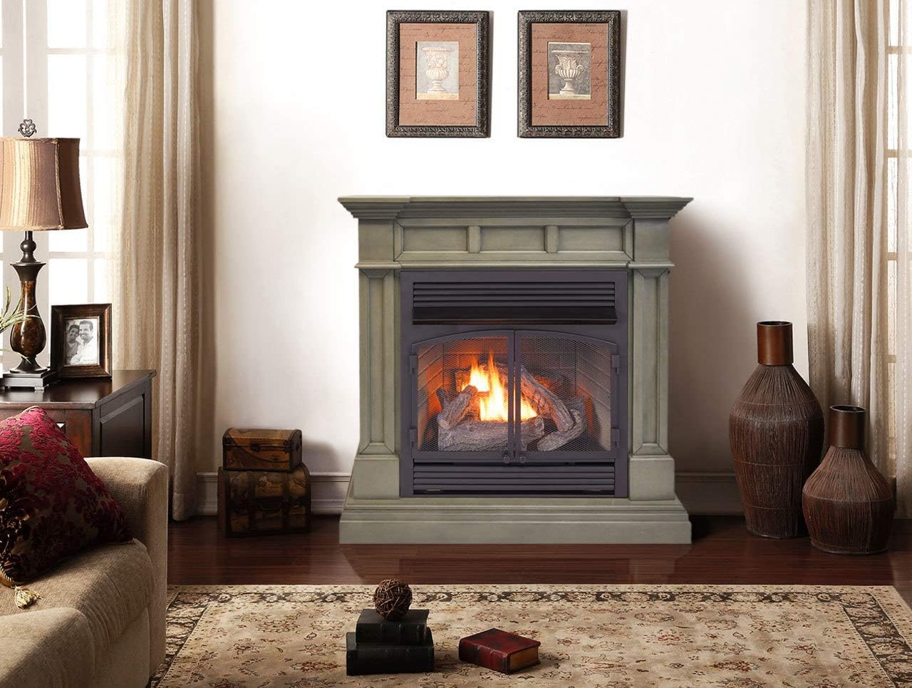 Duluth Forge Dual Fuel Ventless Gas Fireplace with Mantel - 32,000 BTU, Remote Control, Slate Gray Finish - Model# DFS-400R-2GR