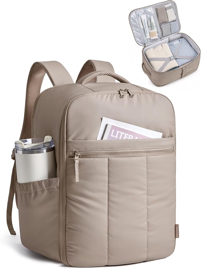 BAGSMART 35L Travel Backpack for Women & Men 17-Inch Laptop, Camel
