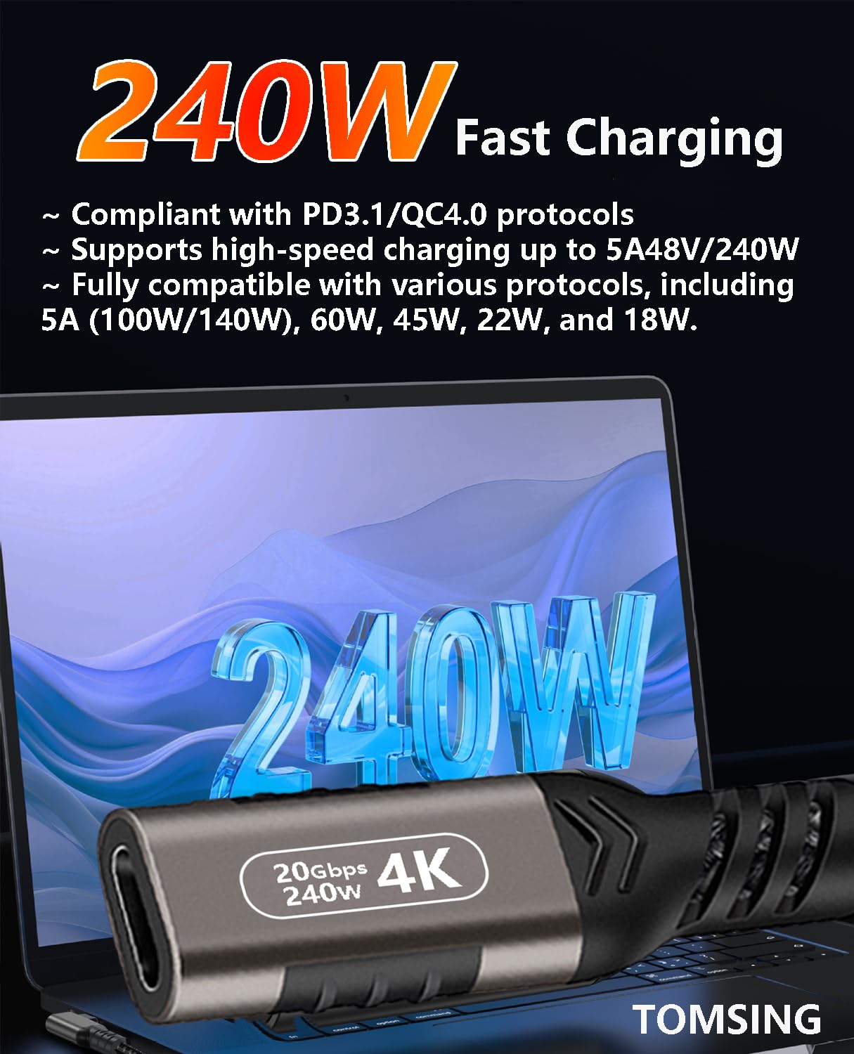 Cavo di prolunga USB C (240 W/20 Gbps/4 K a 60 Hz), tipo C maschio a femmina, estensione di ricarica e sincronizzazione per tastiera, mouse, PlayStation, Xbox, unità flash, stampante