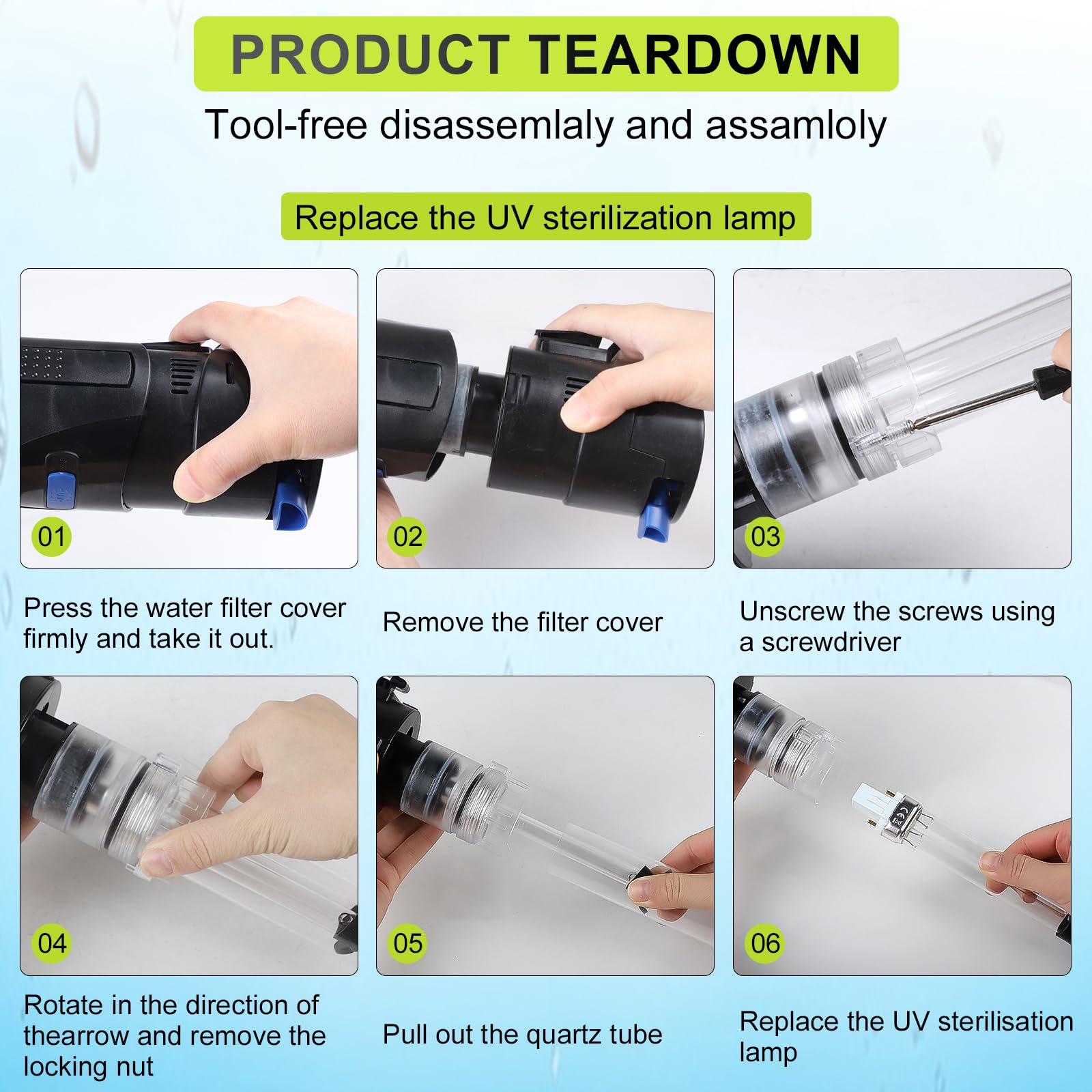 EXLECO Filtro Interno Acquario 4 in 1 con Lampada UVC da 7W, Aeratore 700 L/h 18W, Include Pompa Acqua, Skimmer e Materiale, Ossigenatore per Tartarughiera per Tartarughe d'Acqua 150-300 Litri