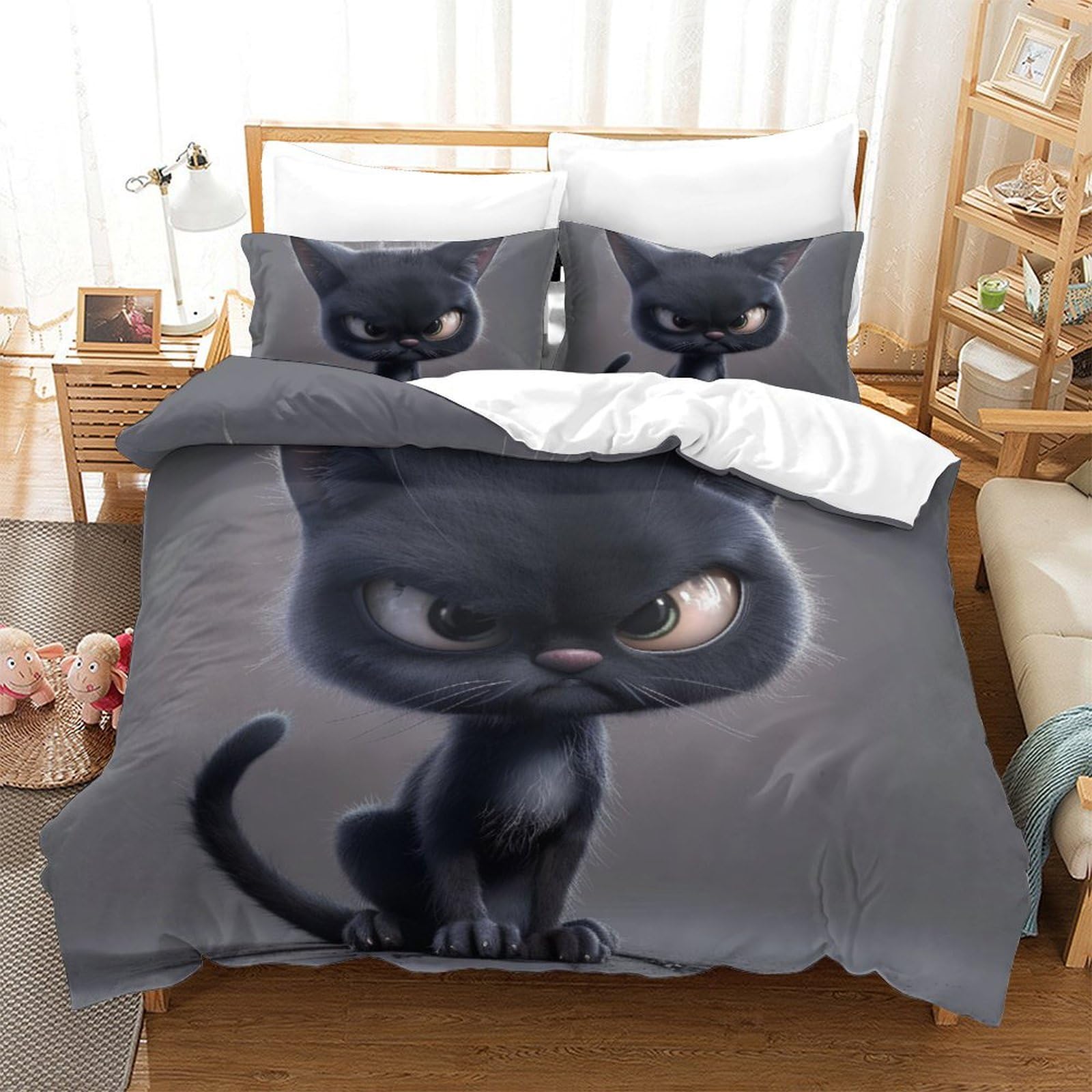 Housse de couette British Shorthair 220x240 cm avec taies d'oreiller en microfibre pour lit King