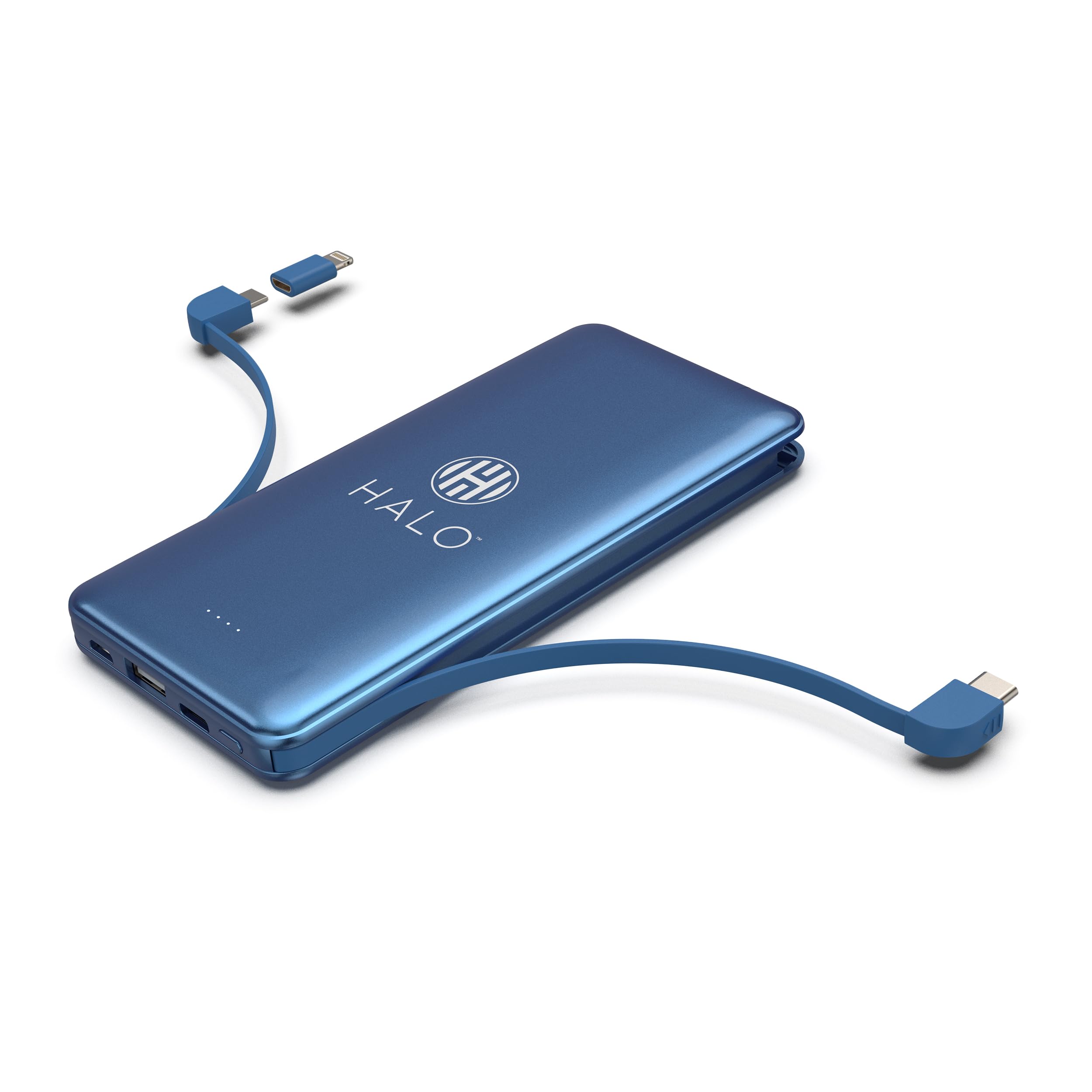 HALO 10K mAh Power Bank w/Integrated Cables & Fast Charging - Blue