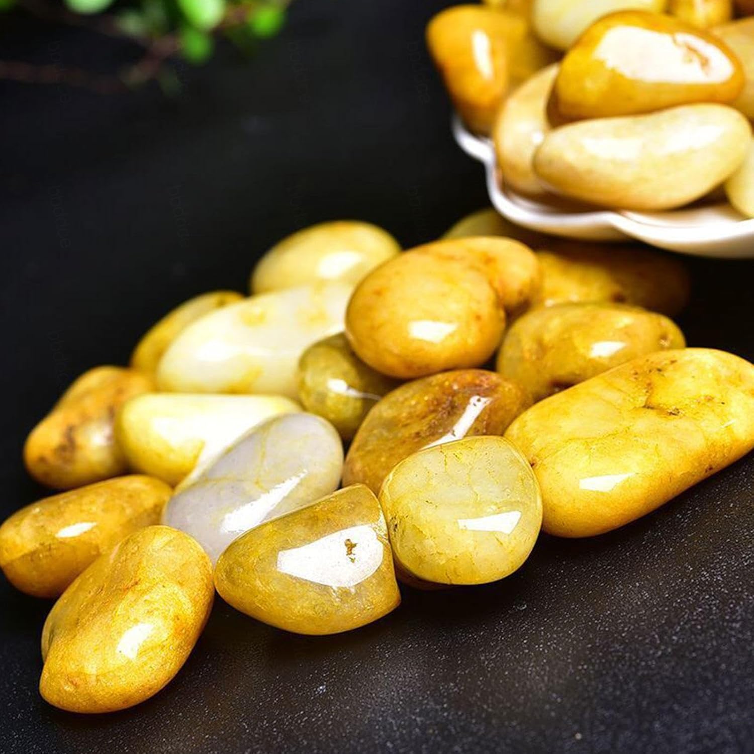 2.2 Pound Tumbled Polished Stones - Natural Yellow Jade Healing Crystals for Decoration - Rock Collection - Reiki Gemstone Gifts - Fountain Tumbles,3-5cm