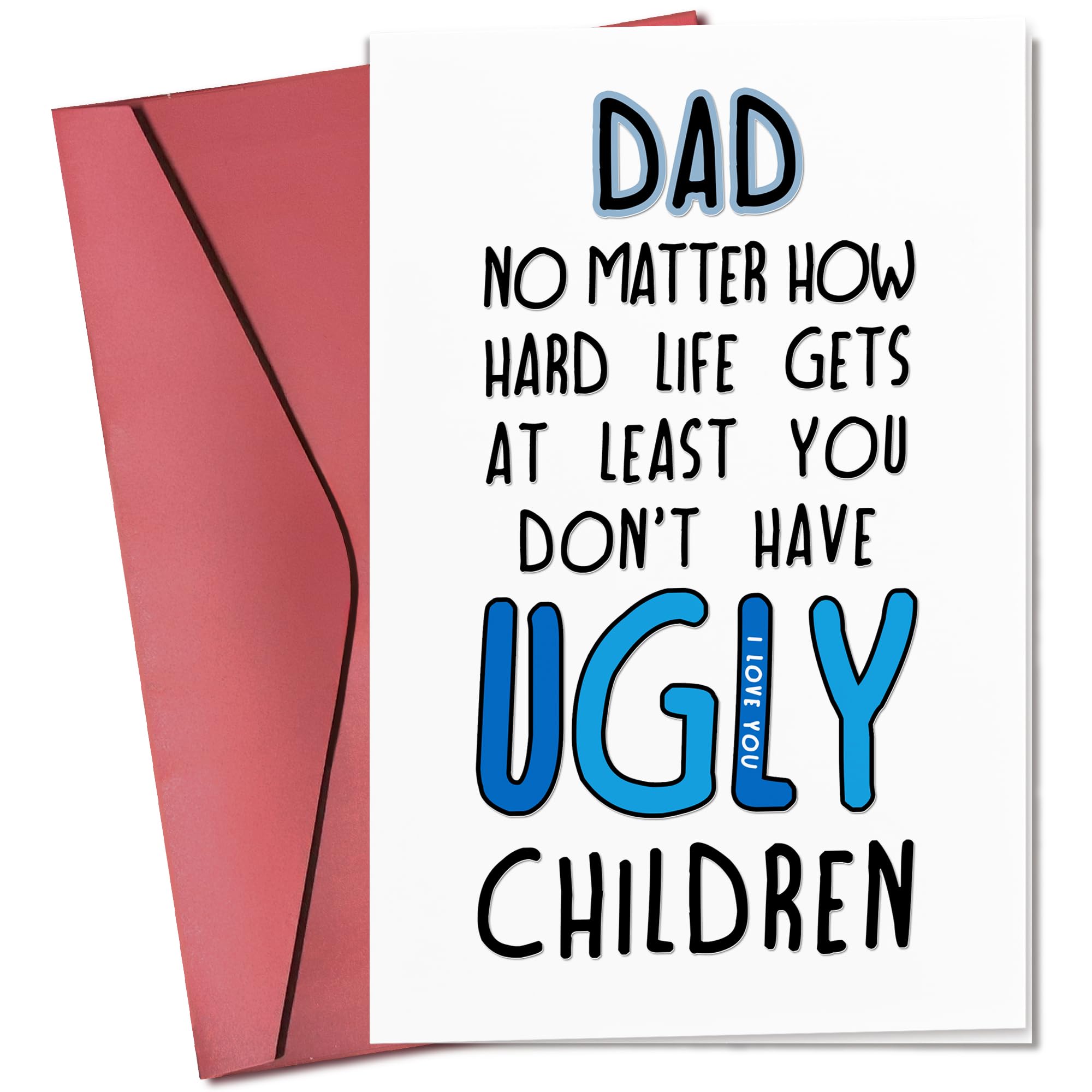 Pawzity Fathers Day Card - Funny Dad Cards for Fathers Day from Daughter, Son, Kids, Ugly Children - Happy Humorous Birthday Cards for Dad, Daddy,