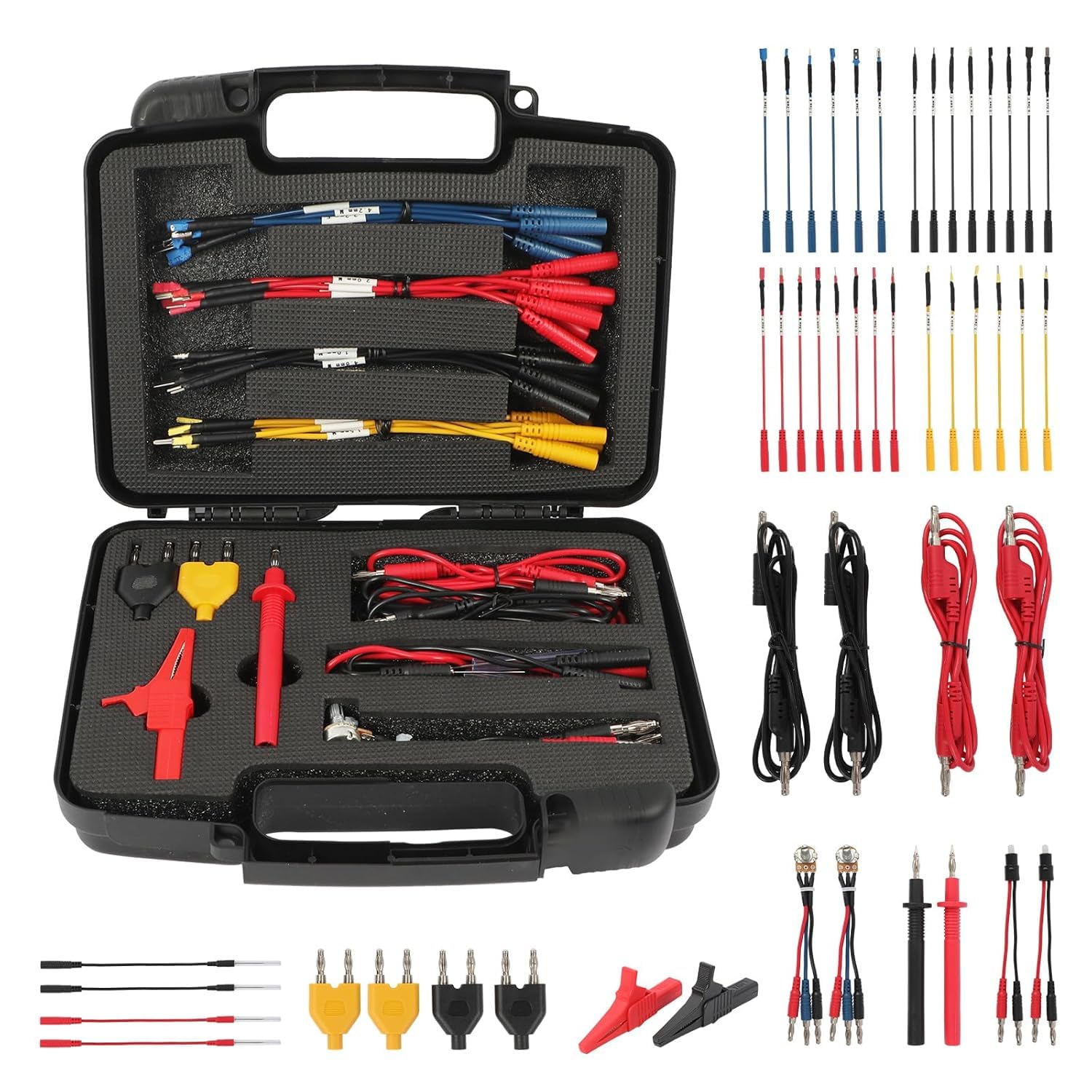 AUTOOL 48PCS Multimeter Leads Kit with 1M 4mm-Banana Plug Cables, Test Probes, Alligator Clips, Banana Plug Adapters, 1.0 Acicular Probe Leads, 20cm Jumper Wires for Multimeter Electrical Testing
