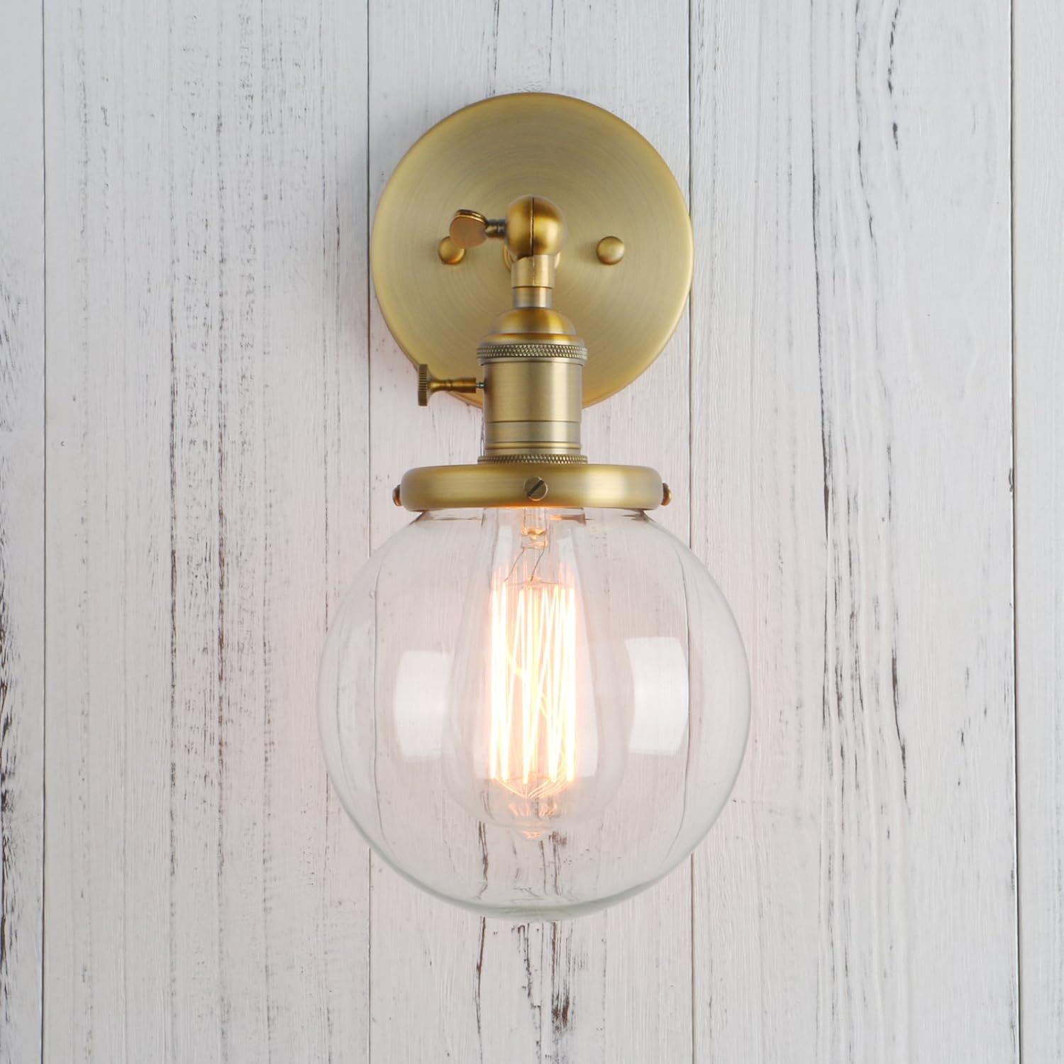 Up To 50% OFF Permo Vintage Industrial Wall Sconce Lighting Fixture with Mini 5.9 Round Clear Glass Globe Hand Blown Shade (Antique)