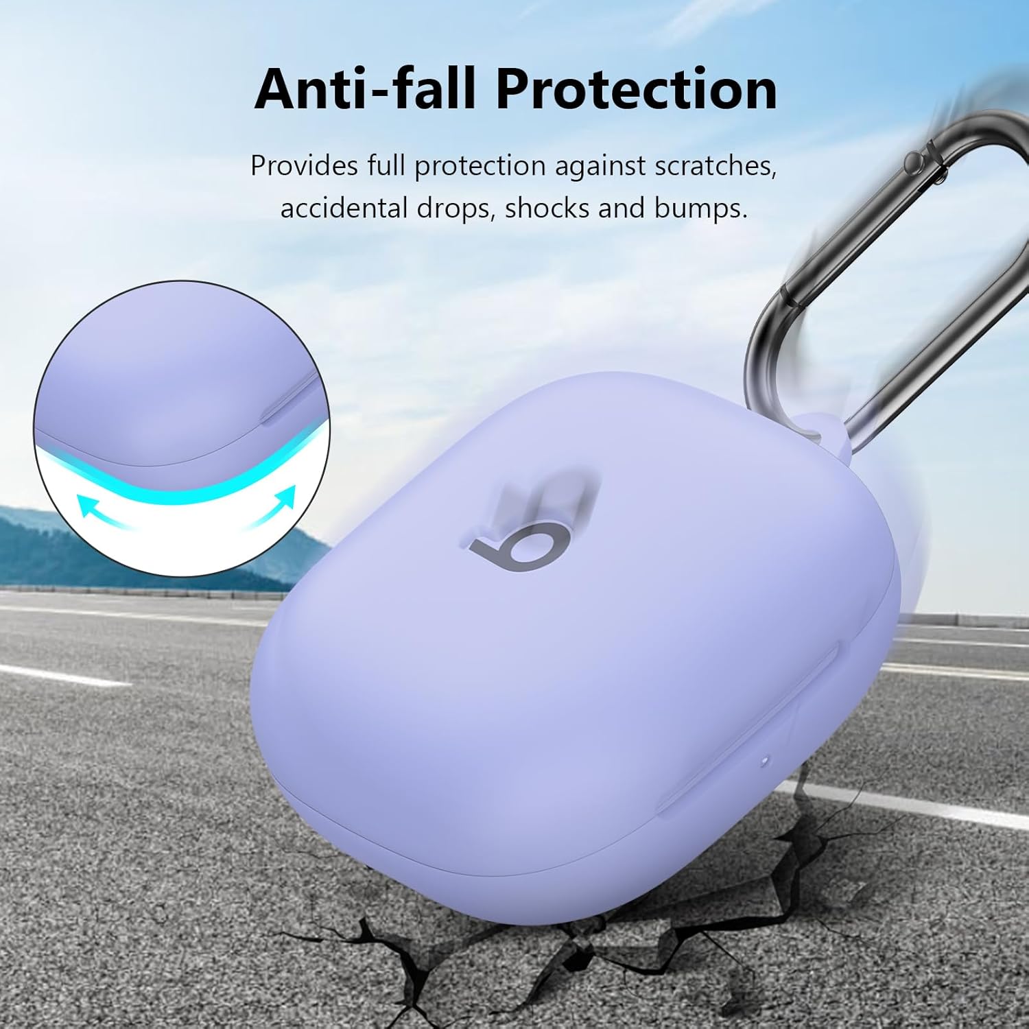 for Beats Powerbeats Pro 2 Case Cover with Keychain, Soft Silicone Case Cover for Beats Powerbeats Pro 2 Generation Full Shock-Absorbing Protective Case for Women Men Front LED Visible (Light Purple) - Image 3