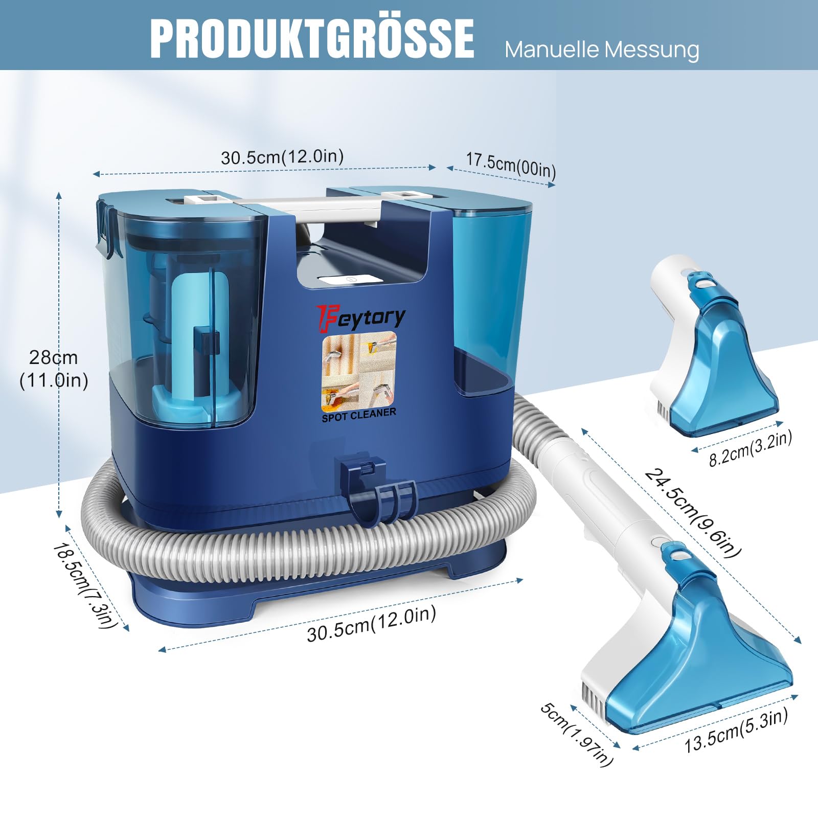 Akku Spot Cleaner, 3-in-1 Teppichreiniger mit 2 x 21V Akku, 600ml Frisch-/Abwassertank, Tragbarer Polsterreiniger für Sofa, Teppich, Matratze, Autositze, Tierhaare & Flecken