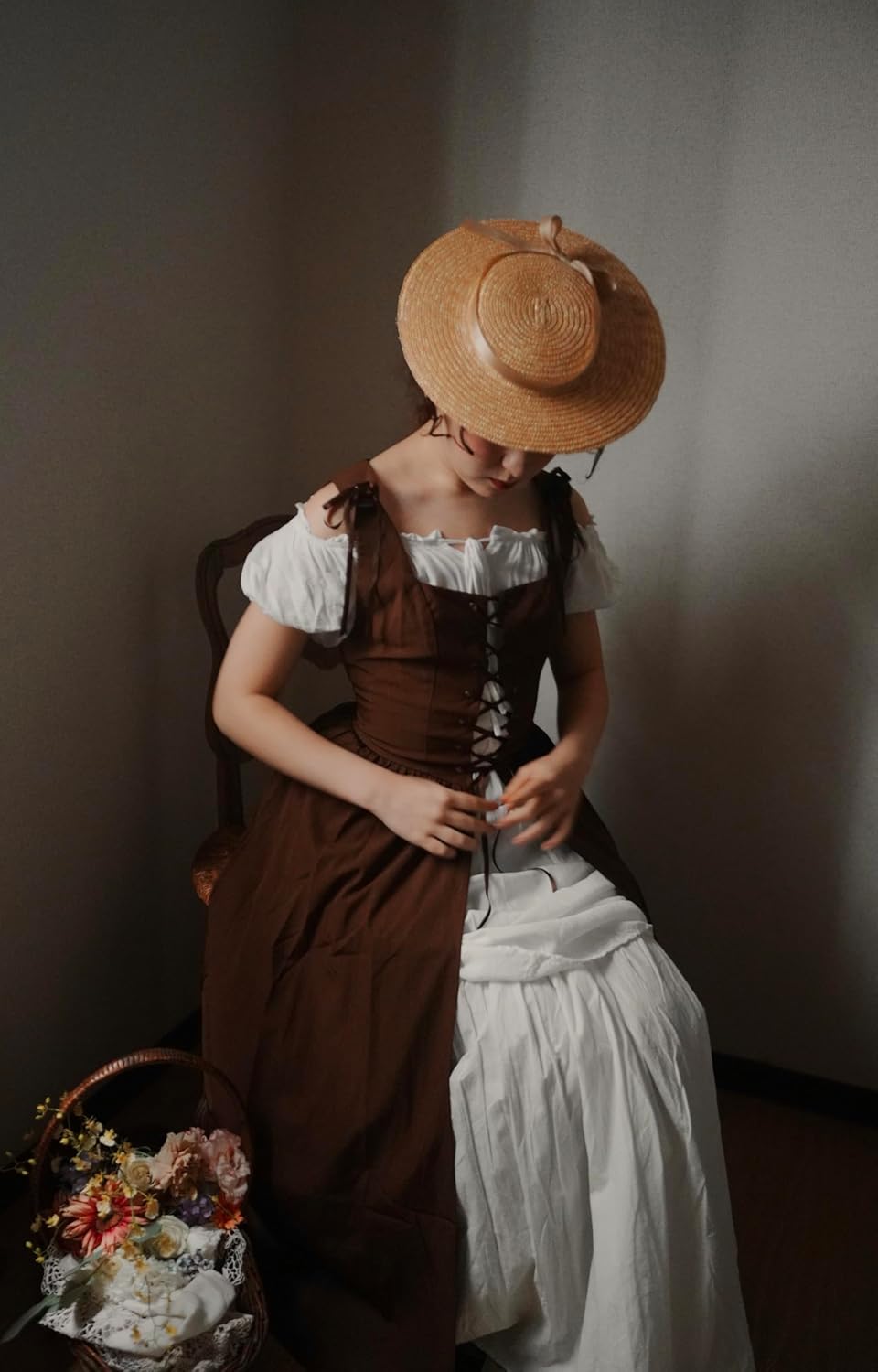 SCARLET DARKNESS Renaissance Costume Women Peasant Medieval Dress Short Sleeve Maxi Fairy Dresses with Pockets - Image 8