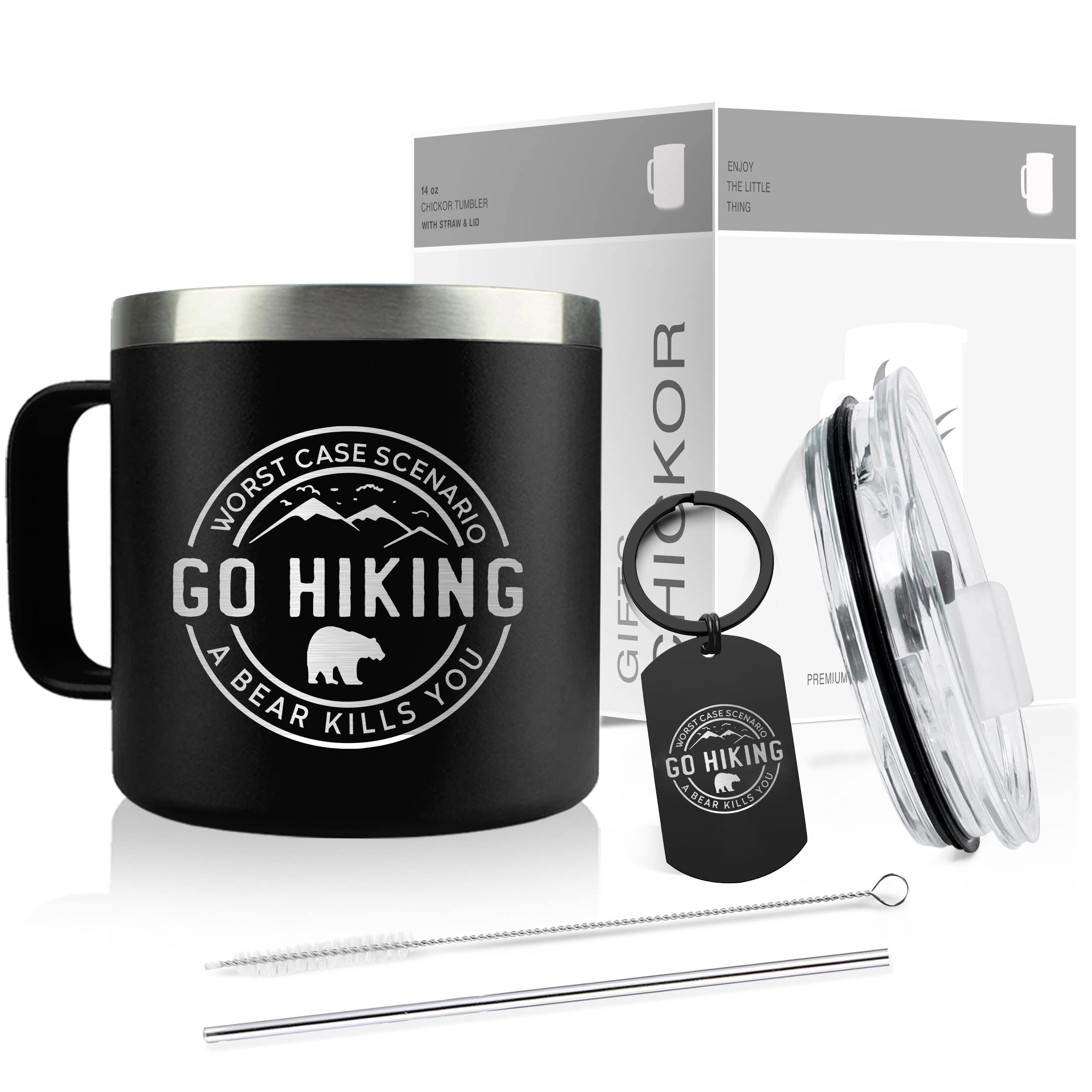 CHICKOR Funny Camping Coffee Mugs, Hiking Adventure Gifts for Women, Men, Hiker, Camper. Worst Case Scenario 14Oz Insulated Tumbler With Straw, Lid, Greeting Card, Gift box, Keychain