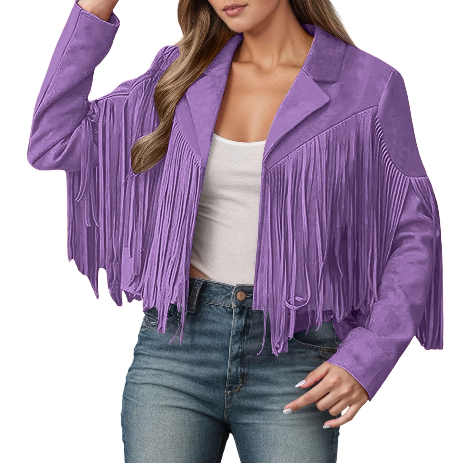 Genérico Chaquetas casuales para mujer abrigo corto ajustado de ante con flecos prenda clásica ideal para el día a día en otoño e invierno