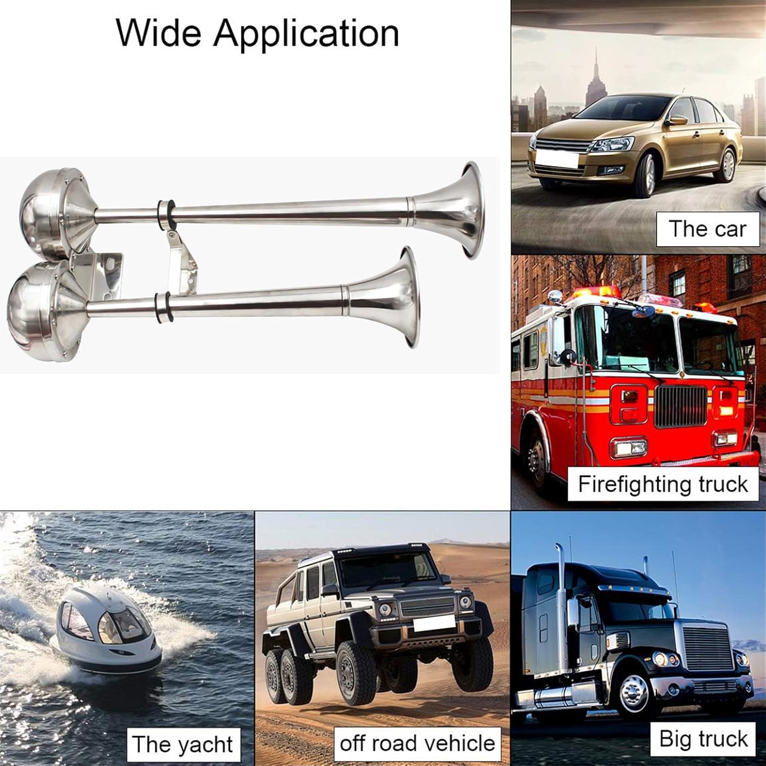 12V 24V Marine Boat Stainless Steel Dual Electric Trumpet Horn - 125dB Loud Powerful Heavy Duty Horn Complete Set for Pontoon, RV, Car, Truck, Boat (12V)
