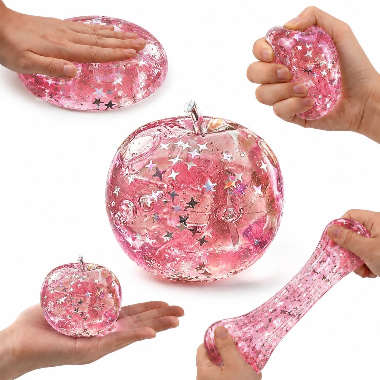 Apple Squishy Toy, Slow Rising Stress Relief Squeeze Toy (6cm,Pink Star)
