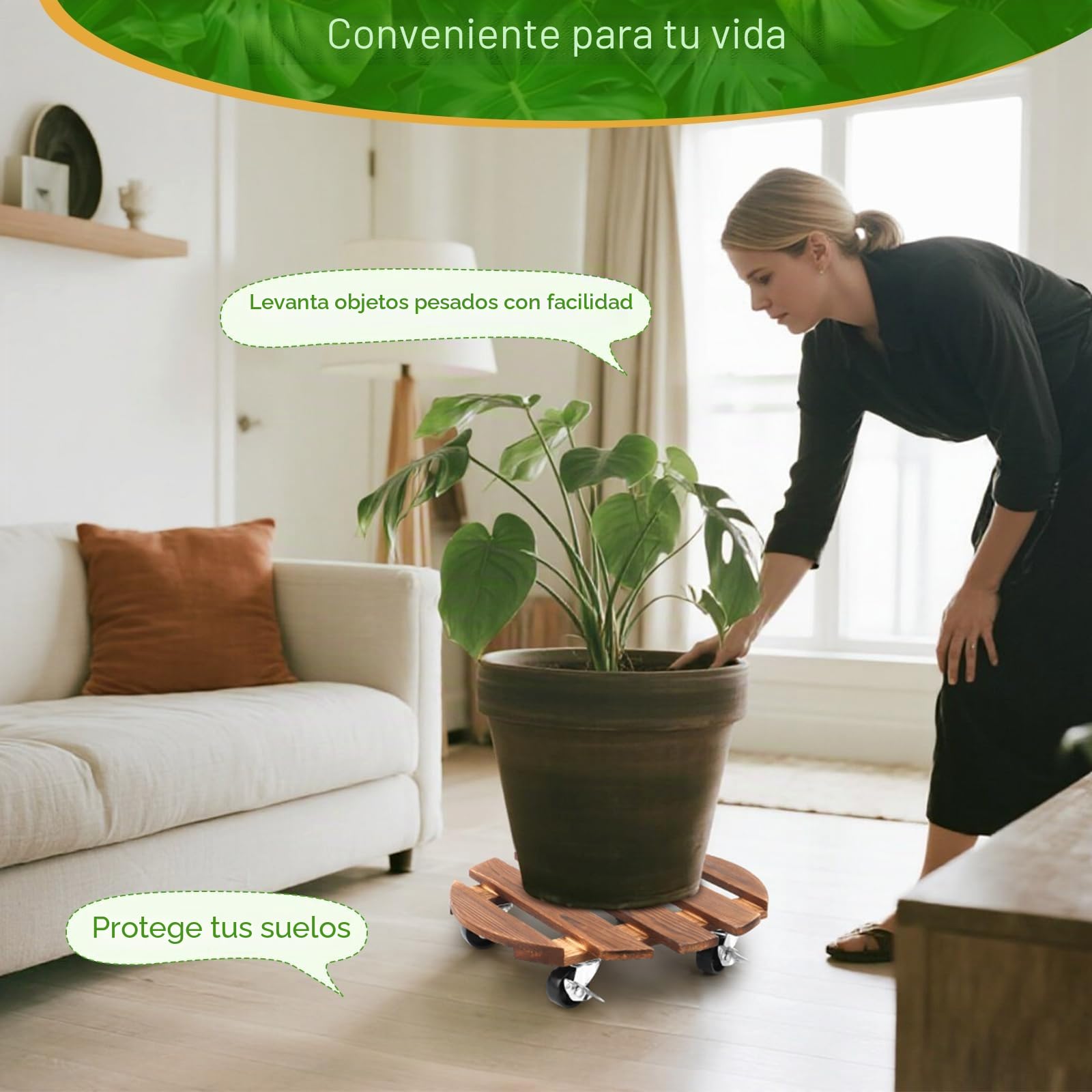 NVIYAM 2 ruedas para plantas, 30 cm, redondas, para plantas, exteriores, resistente a la intemperie, posavasos con ruedas, resistente al agua, para exteriores, resistente