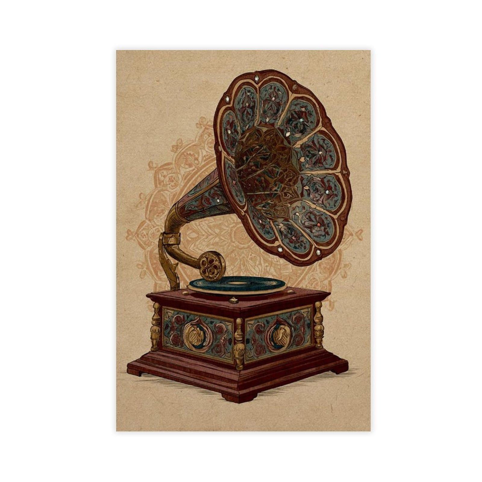 Qnvjqkdsi Unframe Antique Gramophone Poster, Vintage Music Art Canvas Poster Bedroom Decor Landscape Office Room Decor Gift 24" L X 36" W