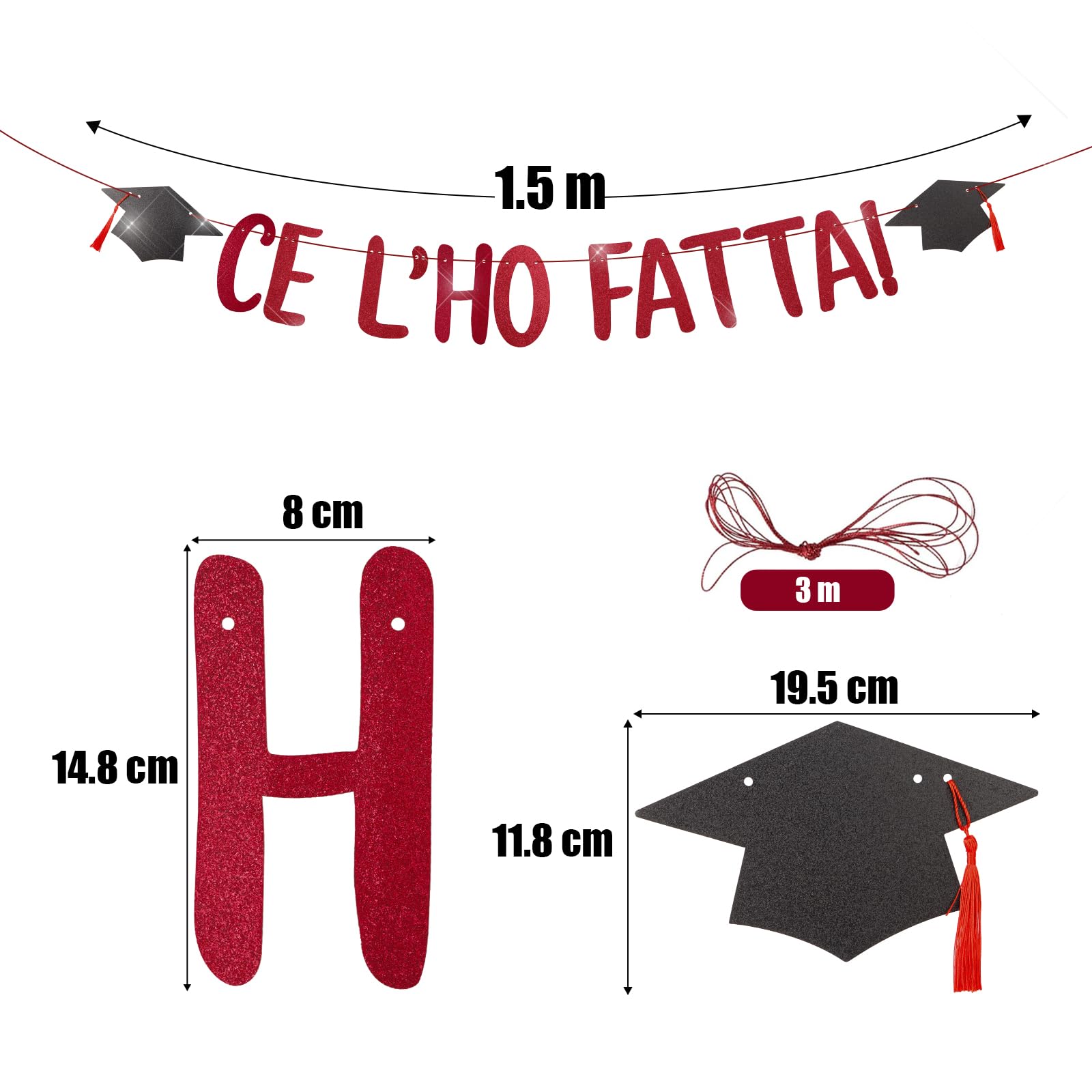 BETESSIN Festone Laurea In Tedesco "Herzlichen Glückwunsch" - Ghirlanda Di Carta Con Nastro Oro E 2 Cappellini, Decorazioni Fai Da Te