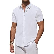 Linen Shirts for Men Short Sleeve Button Down Shirts Summer Beach Casual Linen Button Up Shirt Vacation Wedding