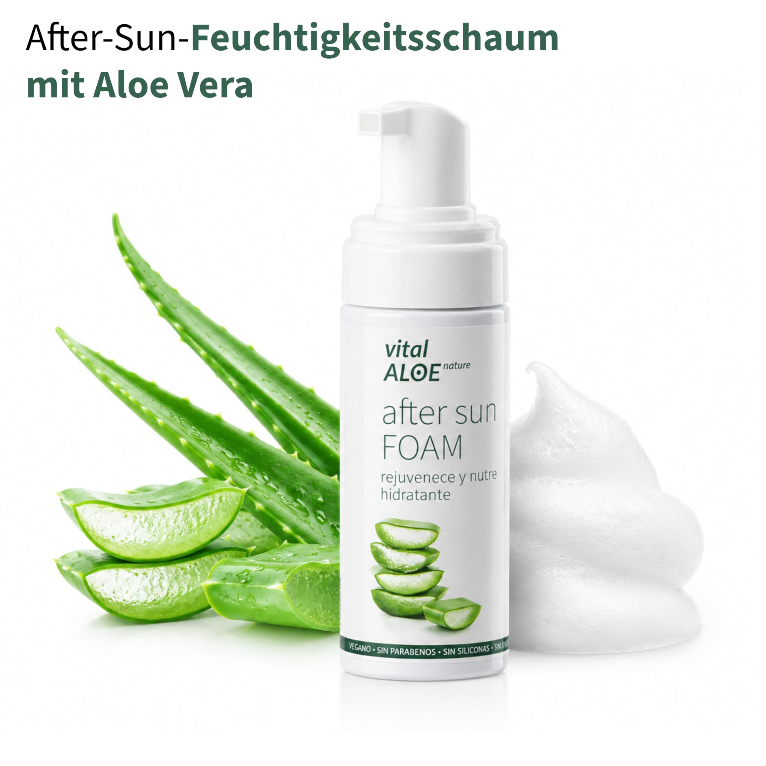 After Sun Foam 5x150 ml | Feuchtigkeitsspendender After-Sun-Schaum mit Bio-Aloe Vera und Calendula | Gesicht und Körper | Leichte Textur, Vegan, Ohne Parabene, Silikone und Sulfate