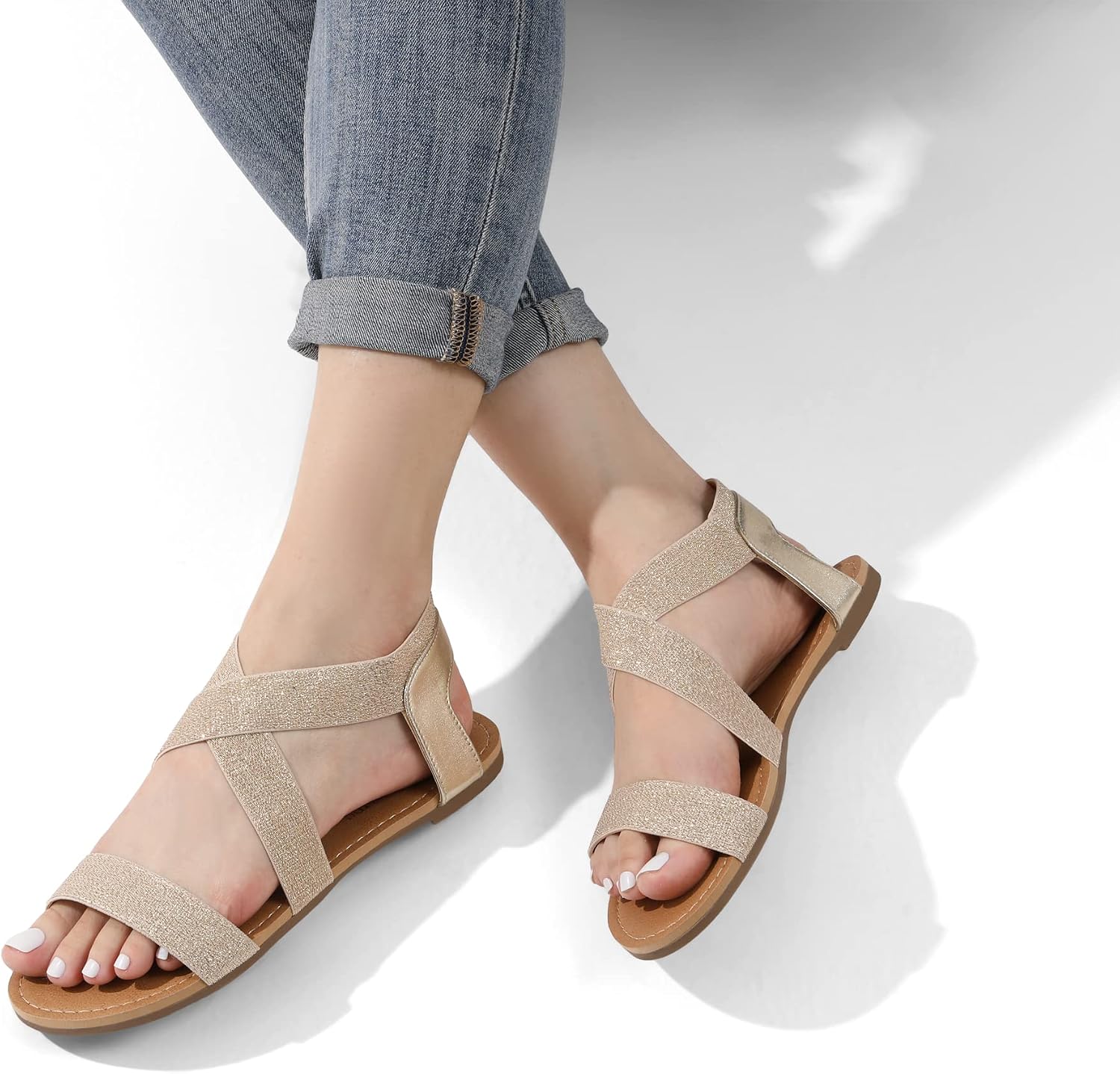 DREAM PAIRS Women's Elastic Ankle Strap Flat Sandals Summer Dressy Shoes Cute Strappy Gladiator Sandals