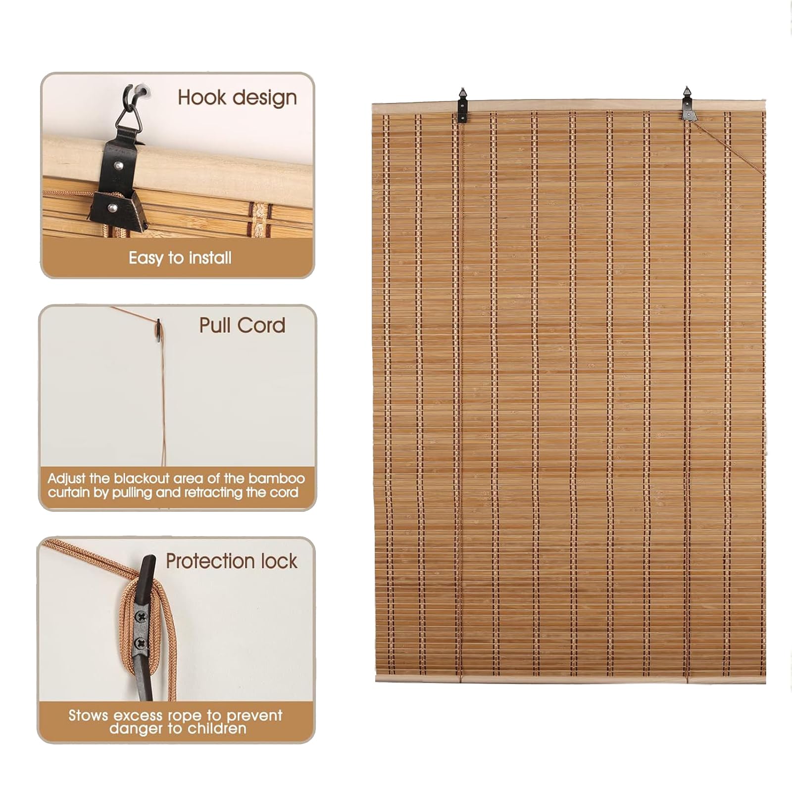 Tenda A Rullo In Bambù 120x250 Cm - Protezione Solare E Privacy, Per Interni, Naturale