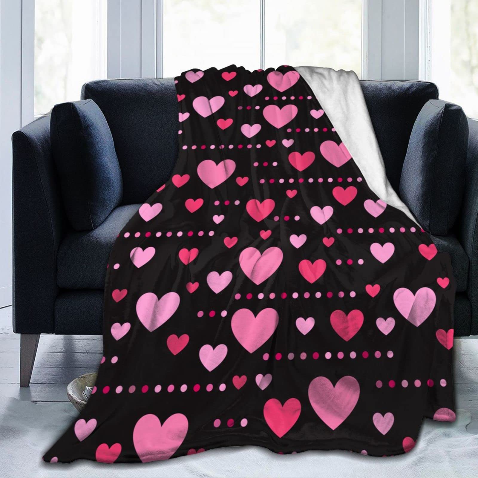 Lsjuee Valentine's Day Hearts Throw Blanket Super Soft Cozy Flannel Blanket Lightweight Bed Blanket for Sofa Couch Bed Romantic Valentine's Day Gift for Wife Girlfriend 80"X60"