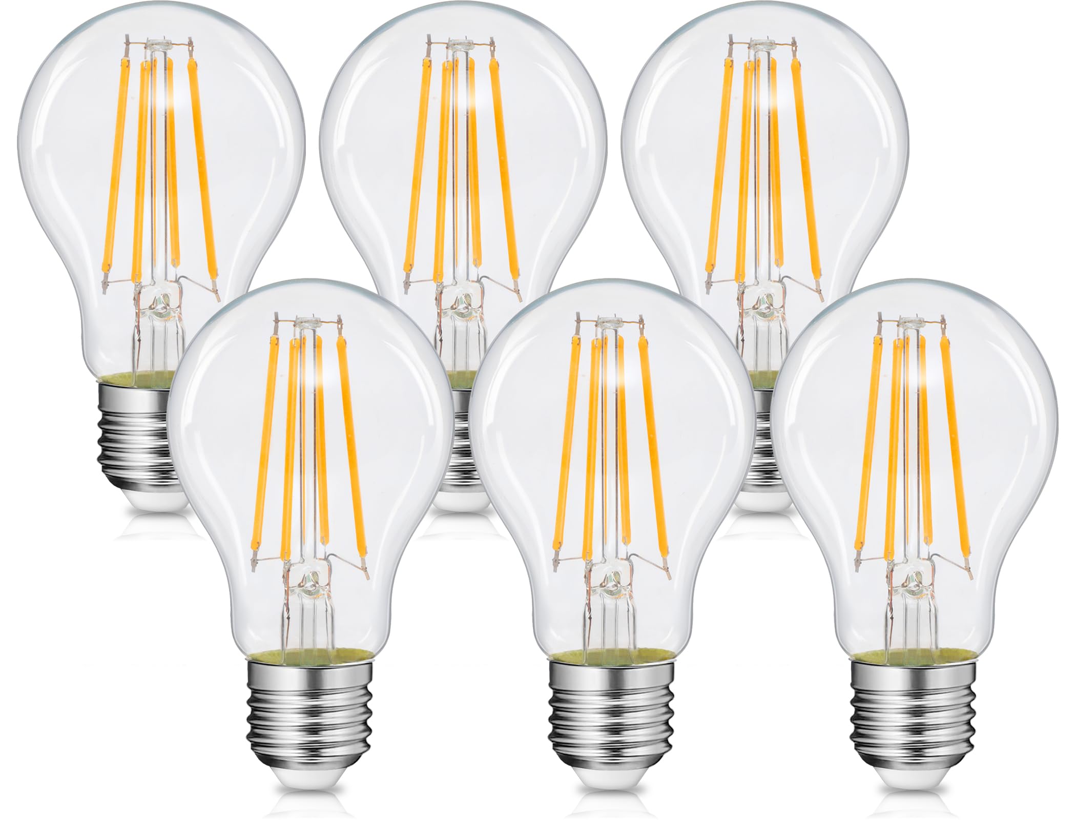 Tengyuan LED電球 エジソン電球 E26口金 フィラメント電球 60W形相当 電球色 6W 820lm 省エネ レトロ ペンダント スタンド シャンデリア ブラケットなど適用 クリアタイプ 高輝度 アップグレード 非調光 A60 360度発光 全方向タイプ 高演色性 雰囲気重視 装飾用 玄関 階段 リビング ダイニング 6個入り