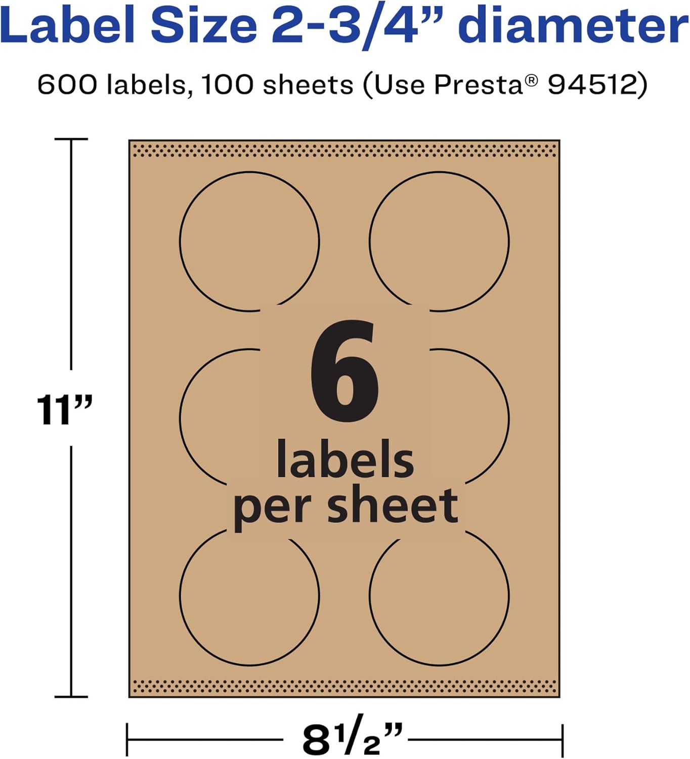 Avery Kraft Brown Round Labels, Sure Feed Technology, 2.75" Diameter, 600 Kraft Brown Labels, Print-to-The-Edge, Laser/Inkjet Printable