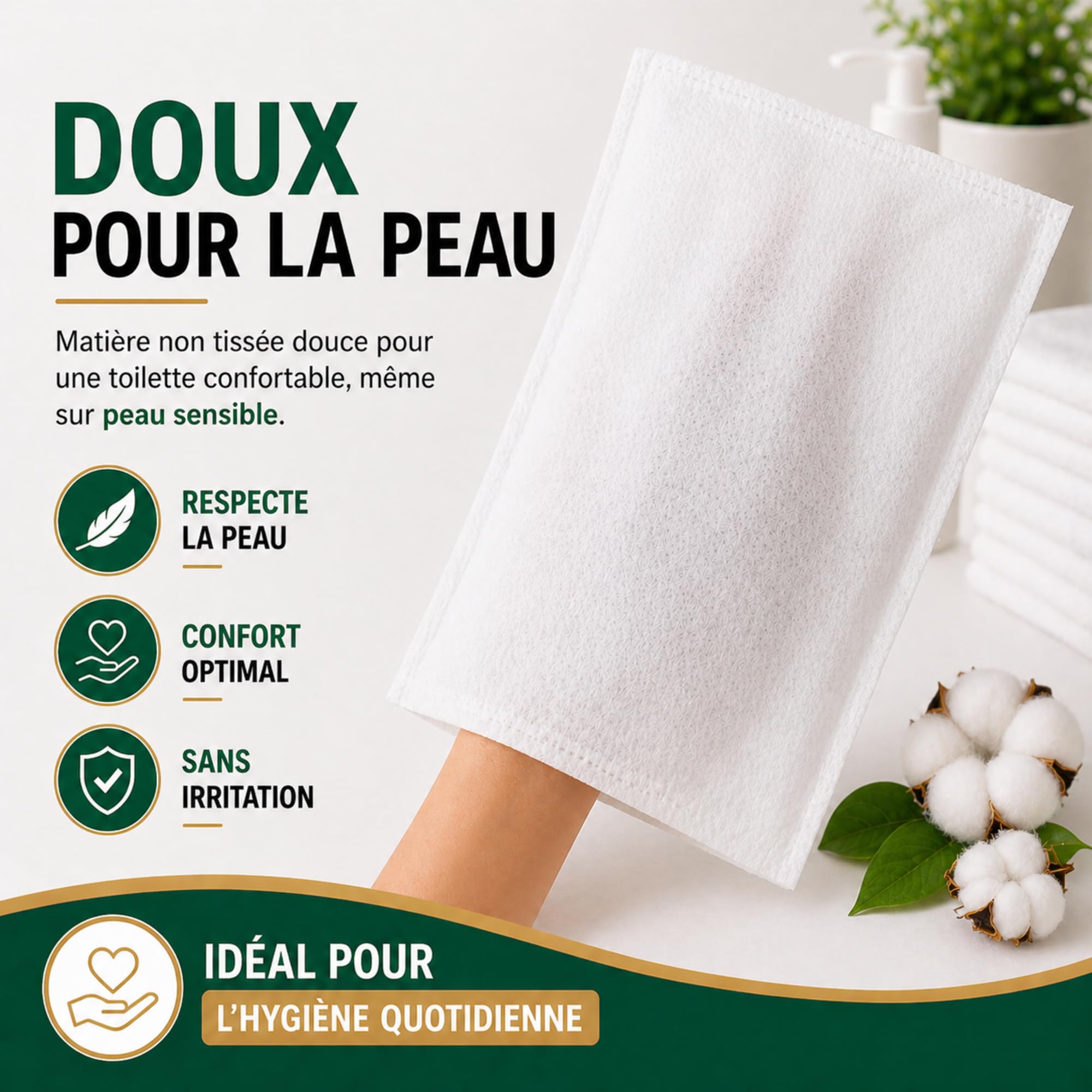 200 Gants de Toilette Jetables Ultra Doux - Non Tissés Molletonnés - Soins Médicaux et Hygiène - Blanc