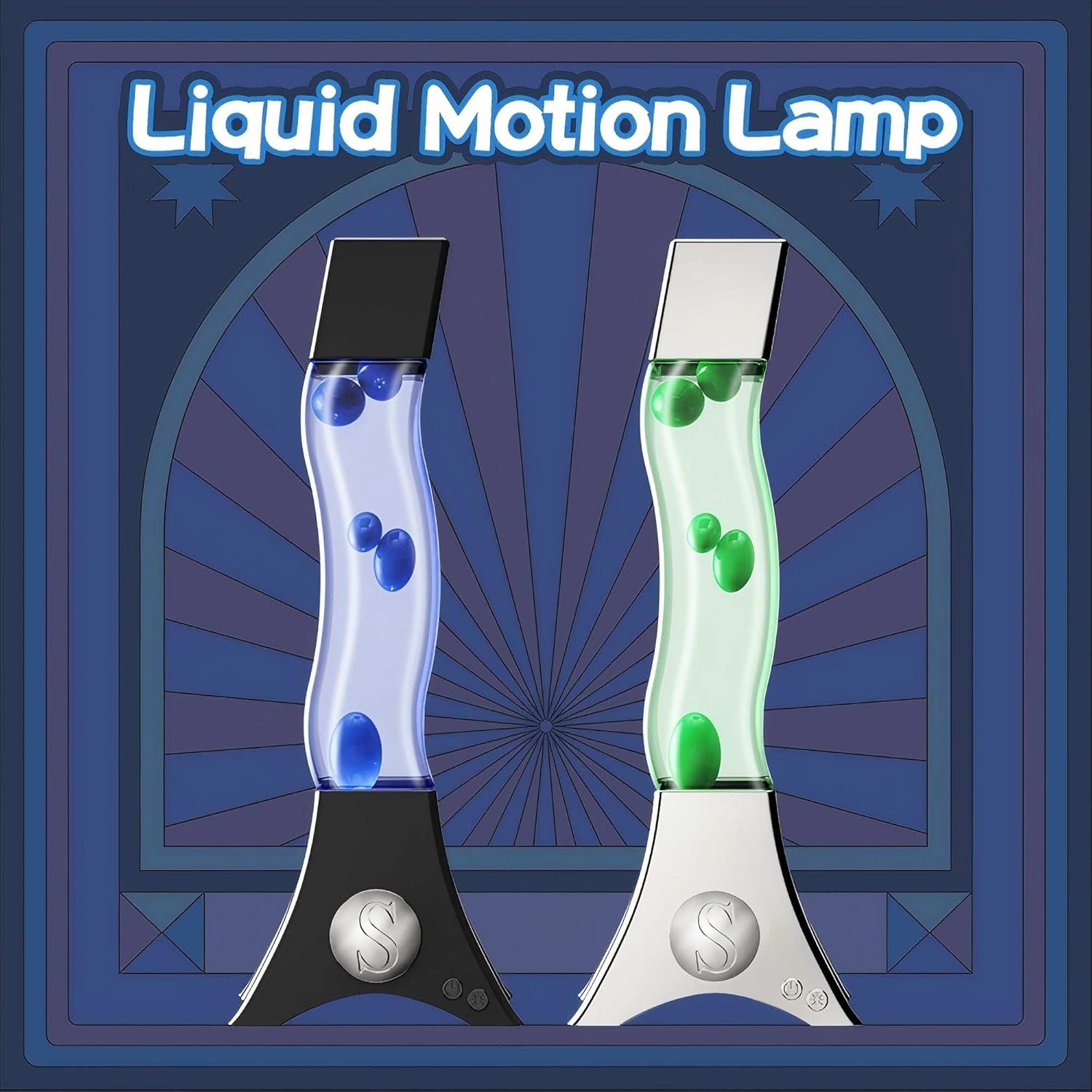 Unique Curved Liquid Motion Lamp with LED Color Changing, Decorative Lamp for Bedroom, Living Room, Office, Black Base with 'S' Logo and White Wax, Novelty Lighting Gift for Adults & Kids-Silver