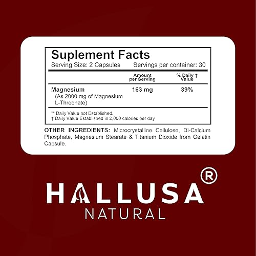 Miniatura 3 de HALLMAGNESIUM L-Threonate 2000mg - Polvo de magnesio calmante, cápsulas de magnesio para la salud del cerebro, apoyo cognitivo y apoyo para dormir,