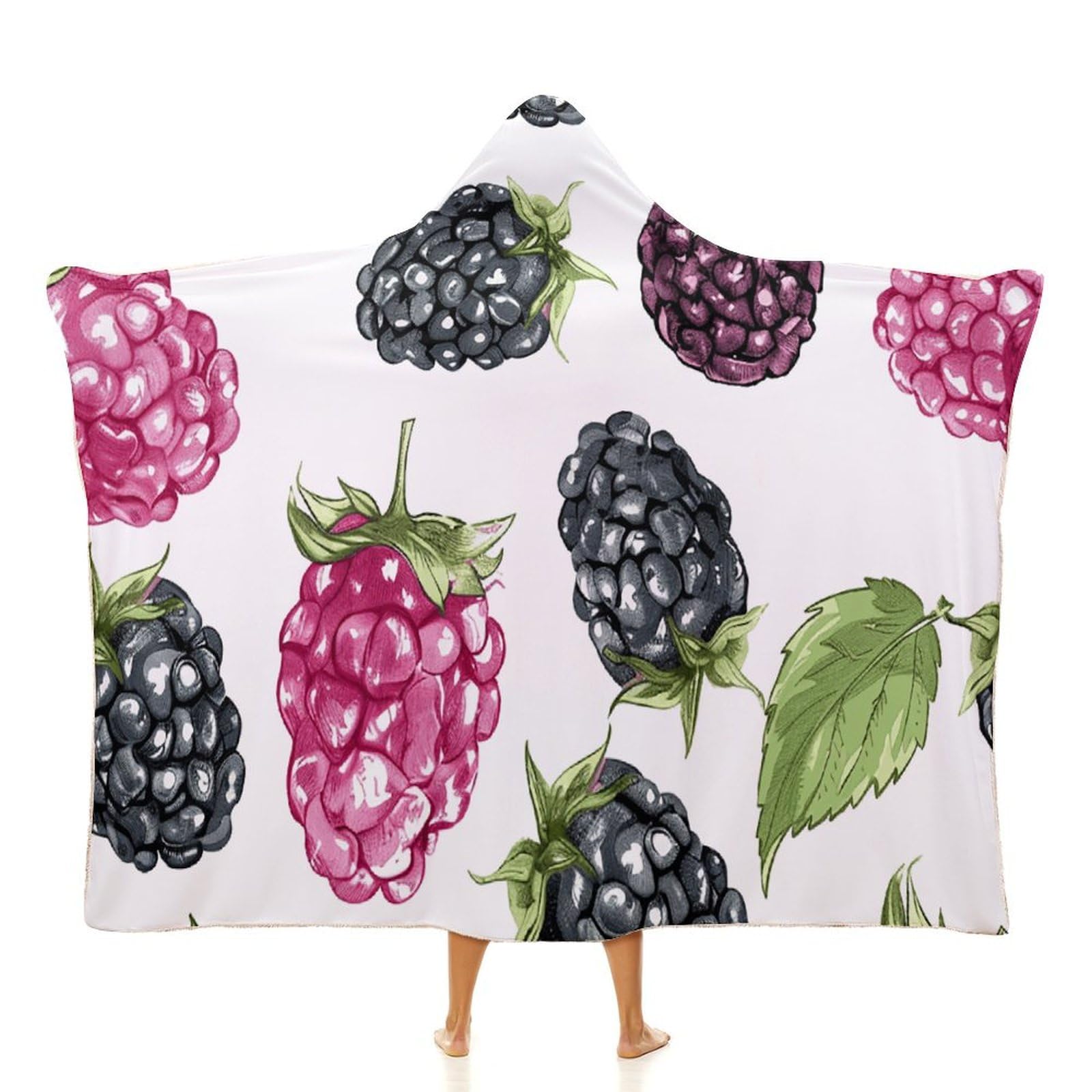 Couverture à capuche motif mûre, grand plaid de voyage doux et chaud pour canapé 101x127cm