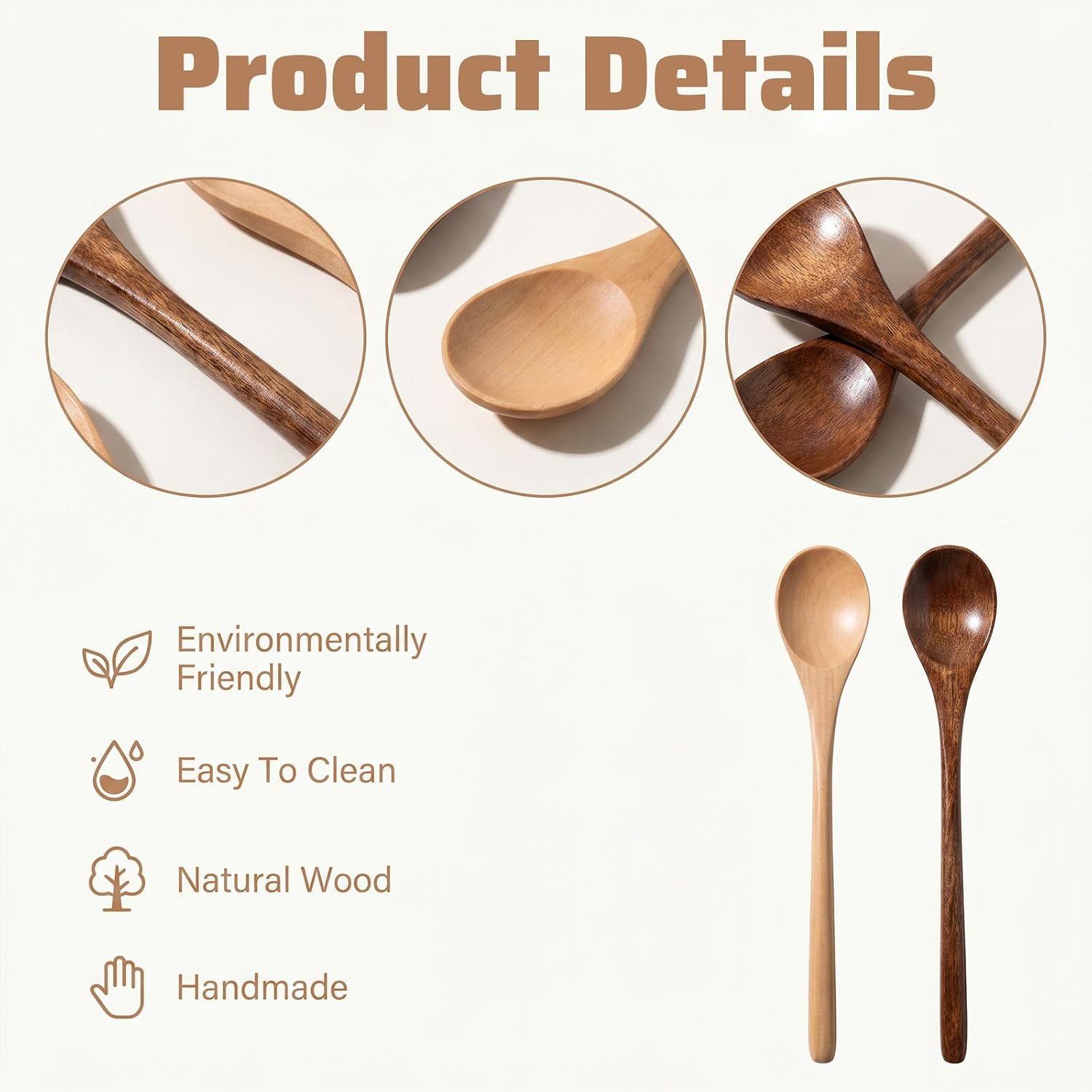 Small Wooden Spoons 7.8 Inch Long Handle Honey Wooden Spoon for Stirring image 3