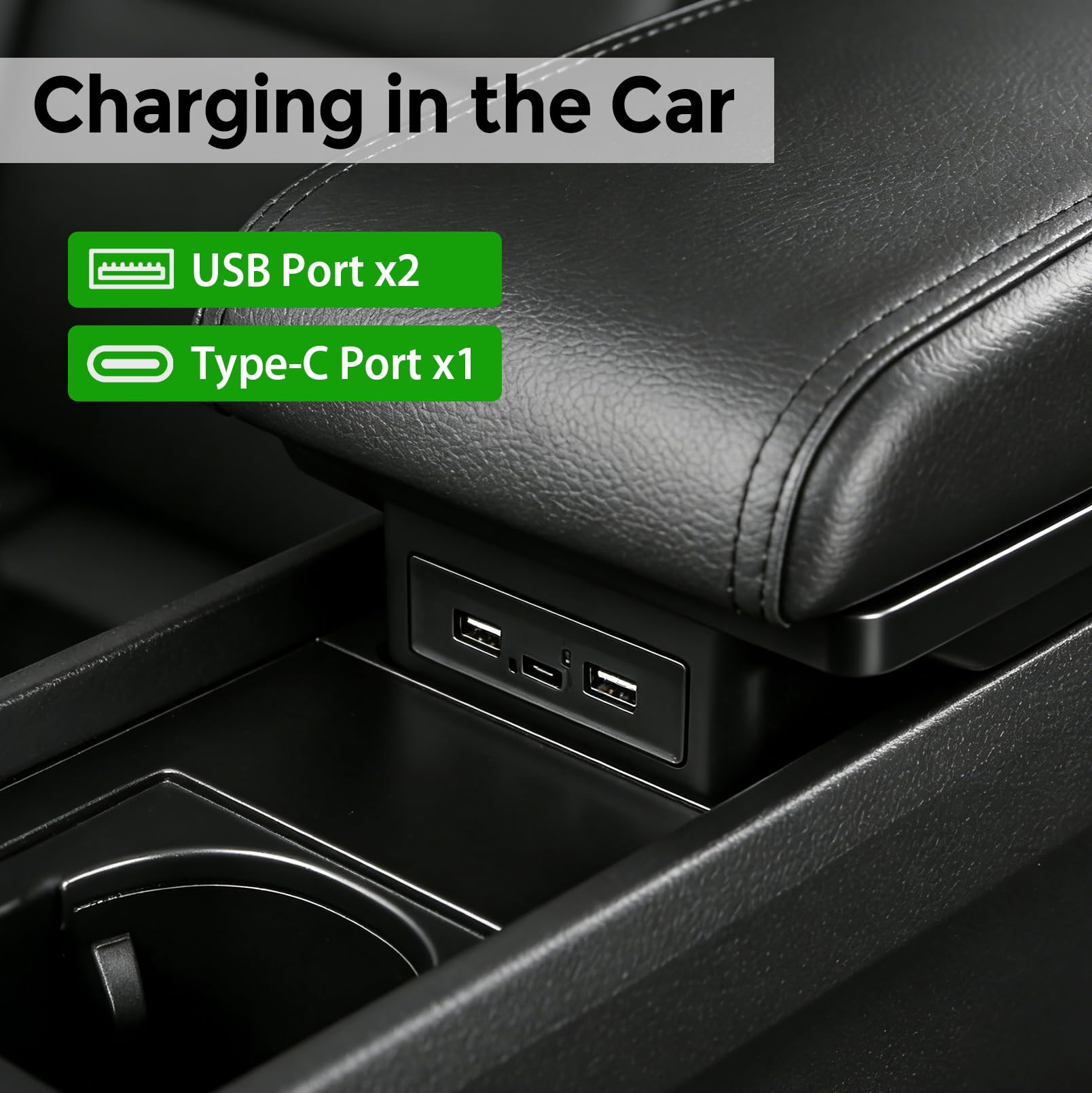 Auto Armlehne kompatibel mit Golf 6 MK6 2008-2013, Mittelarmlehne mit Doppelschichtige Aufbewahrungsbox und 3 USB Anschlüsse