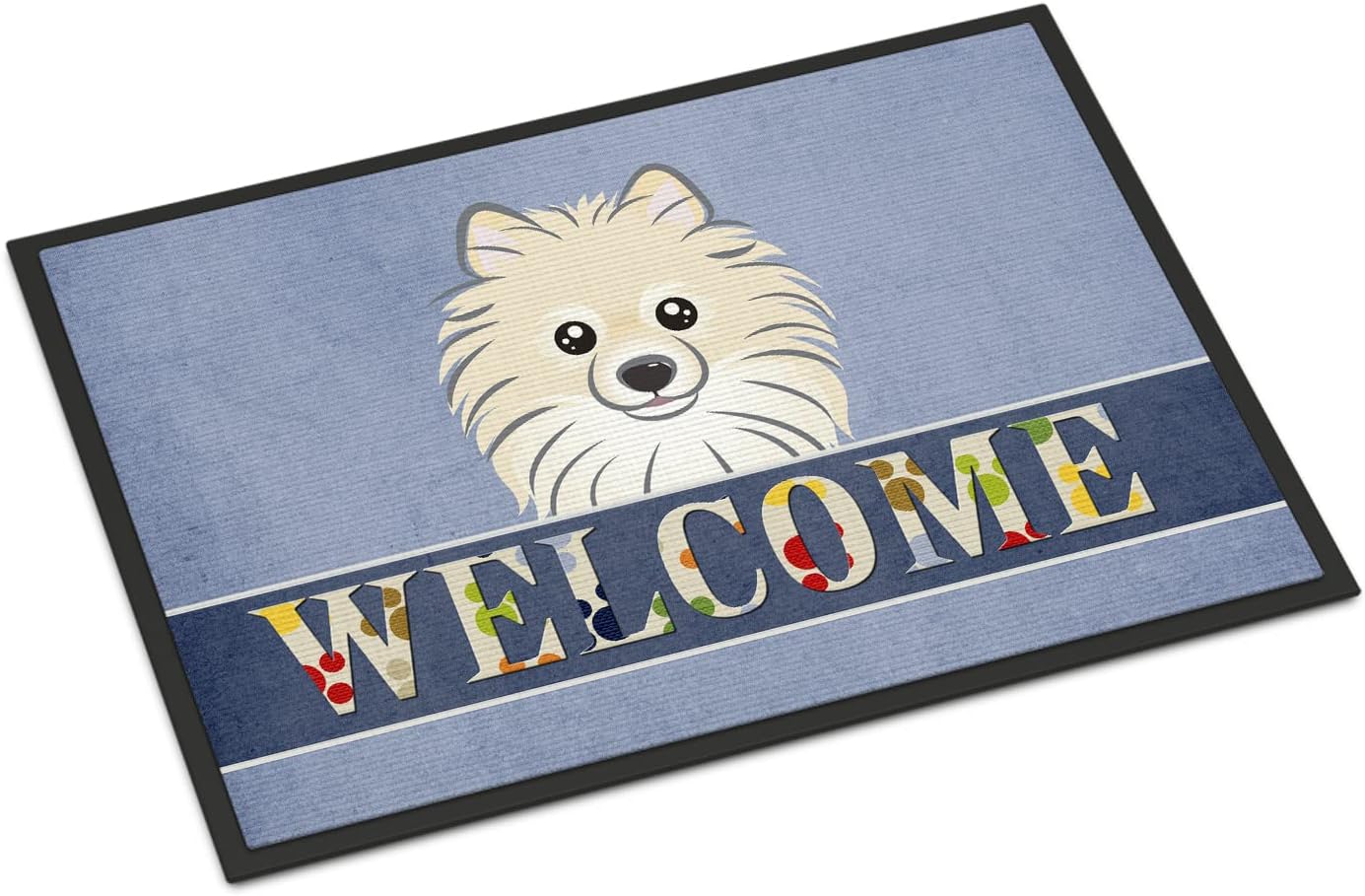 Caroline's Treasures BB1393JMAT Pomeranian Welcome Doormat 24x36, Blue Front Door Mat Indoor Outdoor Rugs for Entryway, Non Slip Washable Low Pile, 24H X 36W