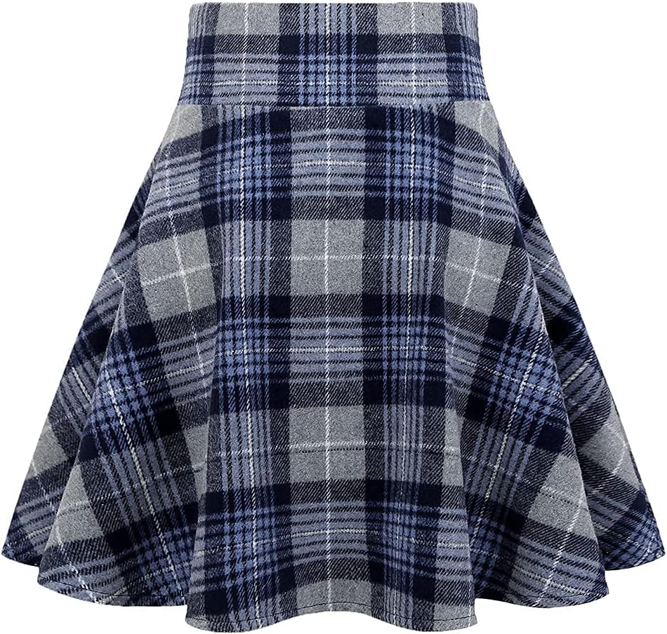 Kinghua Womens Warm Wool Plaid Mini Skirts High Waisted Lace Up Pleated Skater Skirts - Image 3