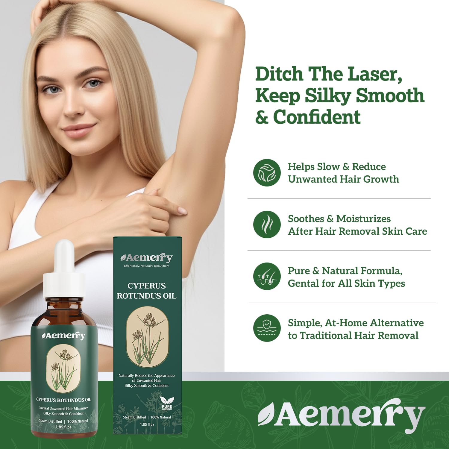2 Pack Cyperus Rotundus Oil: Natural Cyperus Rotundus Oil for Hair Removal, Pure Hair Inhibitor Serum, Slow & Reduce Regrowth for Face & Body, Moisturizing, Soothing & Smoothing Skin Care.