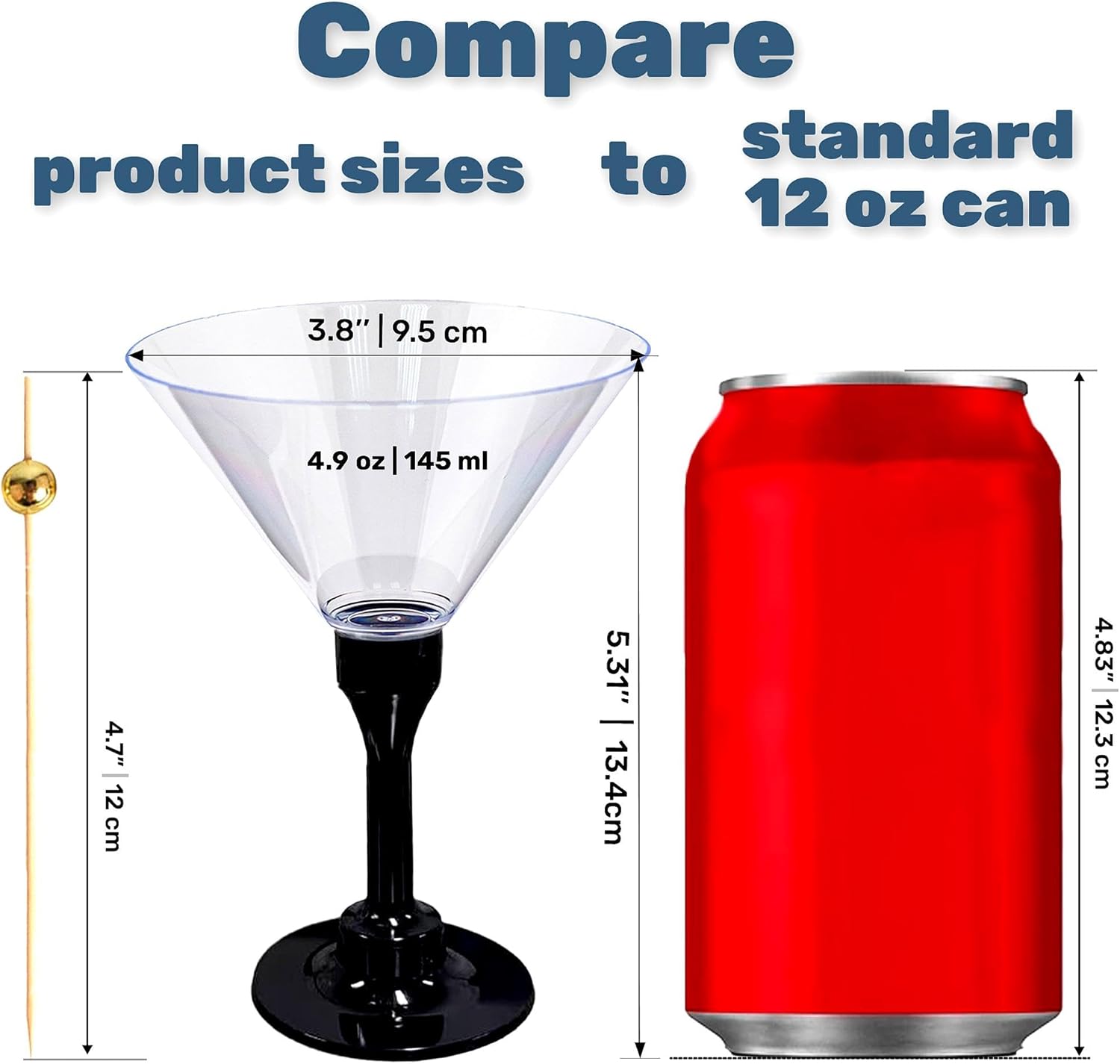 50 Clear Disposable Plastic Martini Glasses for Parties + 100 Cocktail Picks Bundle