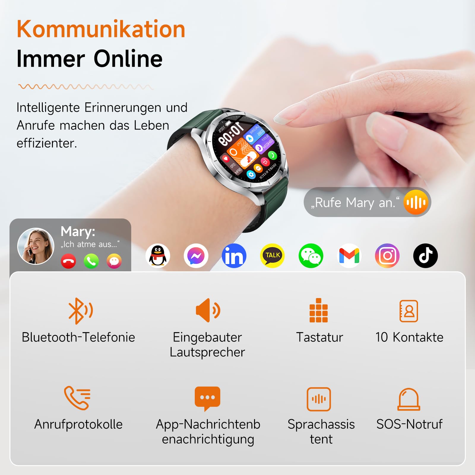 Lgnitek Smartwatch Herren - 2.01" Display, 600mAh Akku, LED Taschenlampe & Kompass