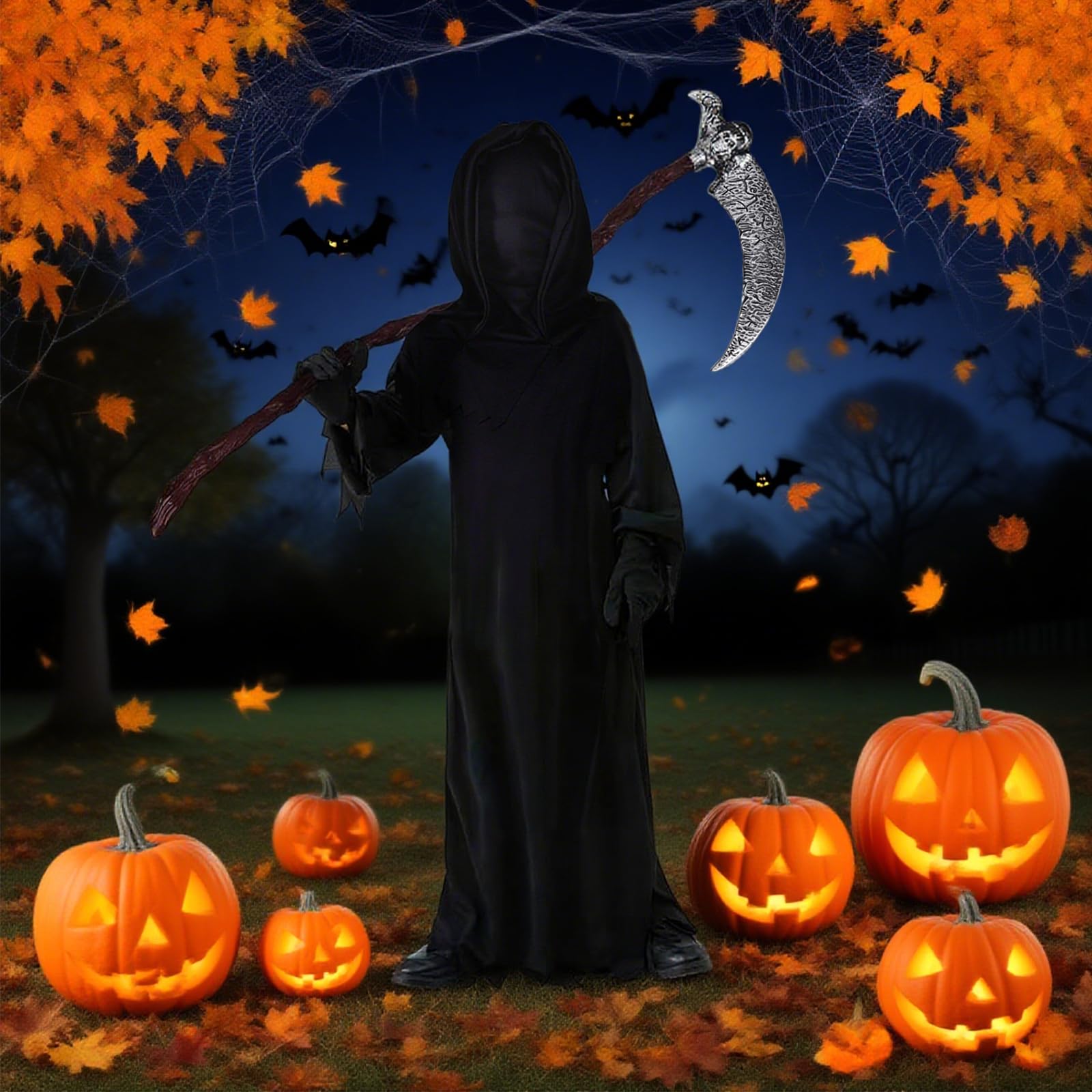 Kostium męski Żniwiarz, kostium na Halloween, dla chłopców, dziewczynki, straszne przebranie, na Halloween, imprezę, karnawał, Cosplay, 130 cm
