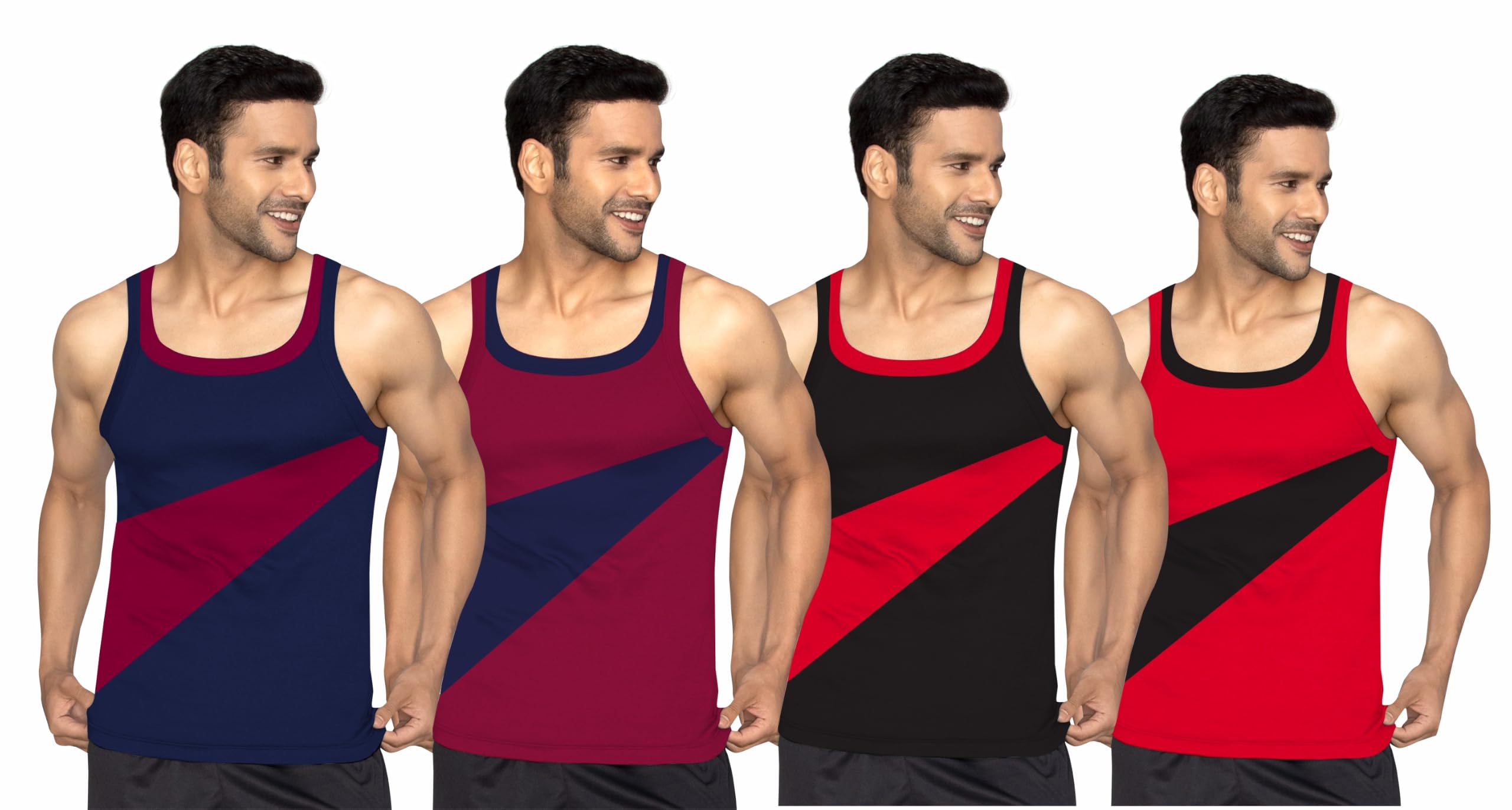 drako Men's 06 Gym Vest 100% Cotton Multicolour Pack of 4-picture-17