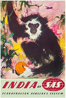 Scandinavian Airlines System - SAS - India - 1950s - Vintage Travel Poster (8x12Inches-US/CANOnly)